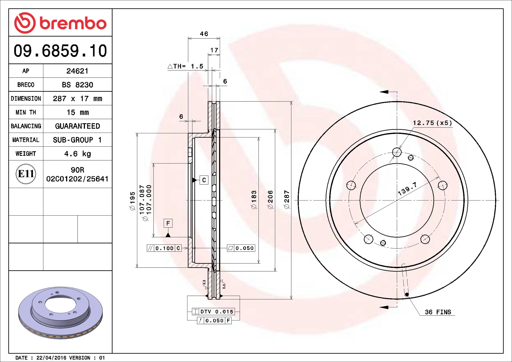 Brake Disc - 09.6859.10 BREMBO