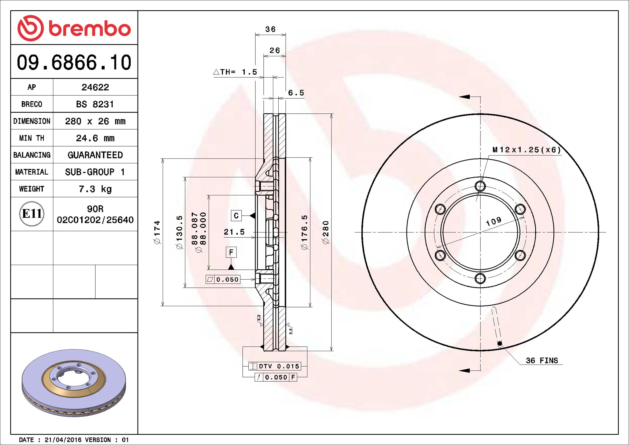 Brake Disc - 09.6866.10 BREMBO