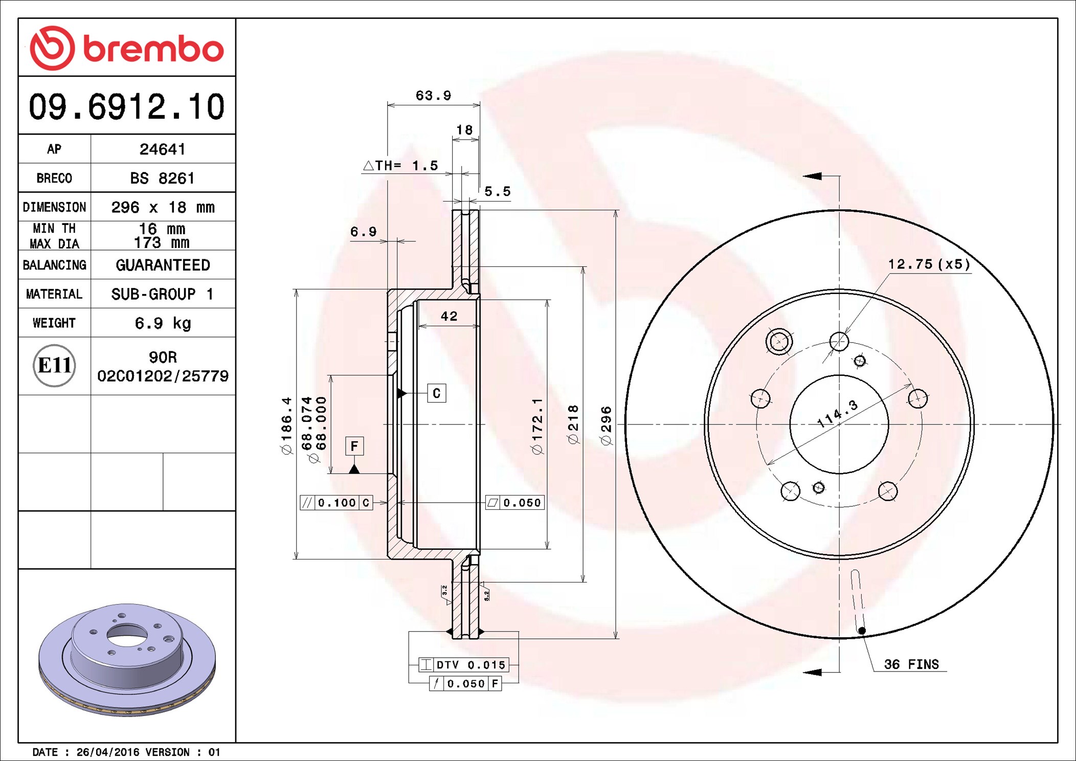 Brake Disc - 09.6912.10 BREMBO