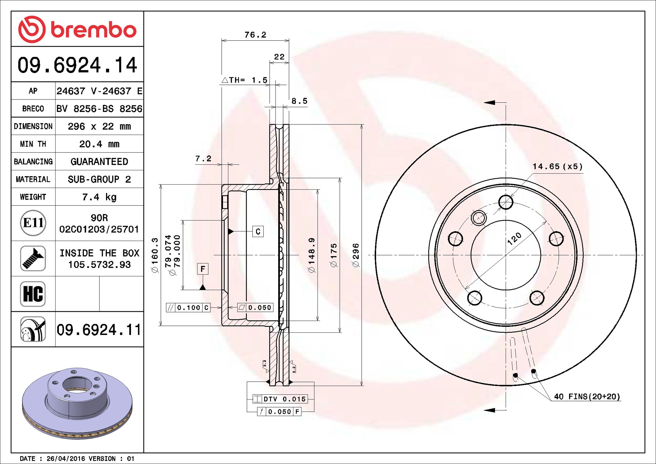 Bremsscheibe - 09.6924.11 BREMBO