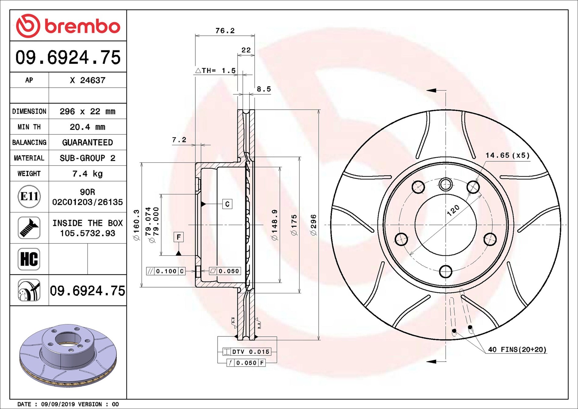 Bremsscheibe - 09.6924.75 BREMBO