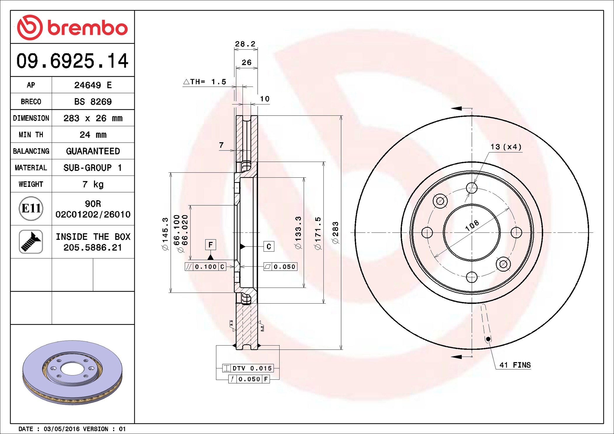 stabdžių diskas - 09.6925.14 BREMBO