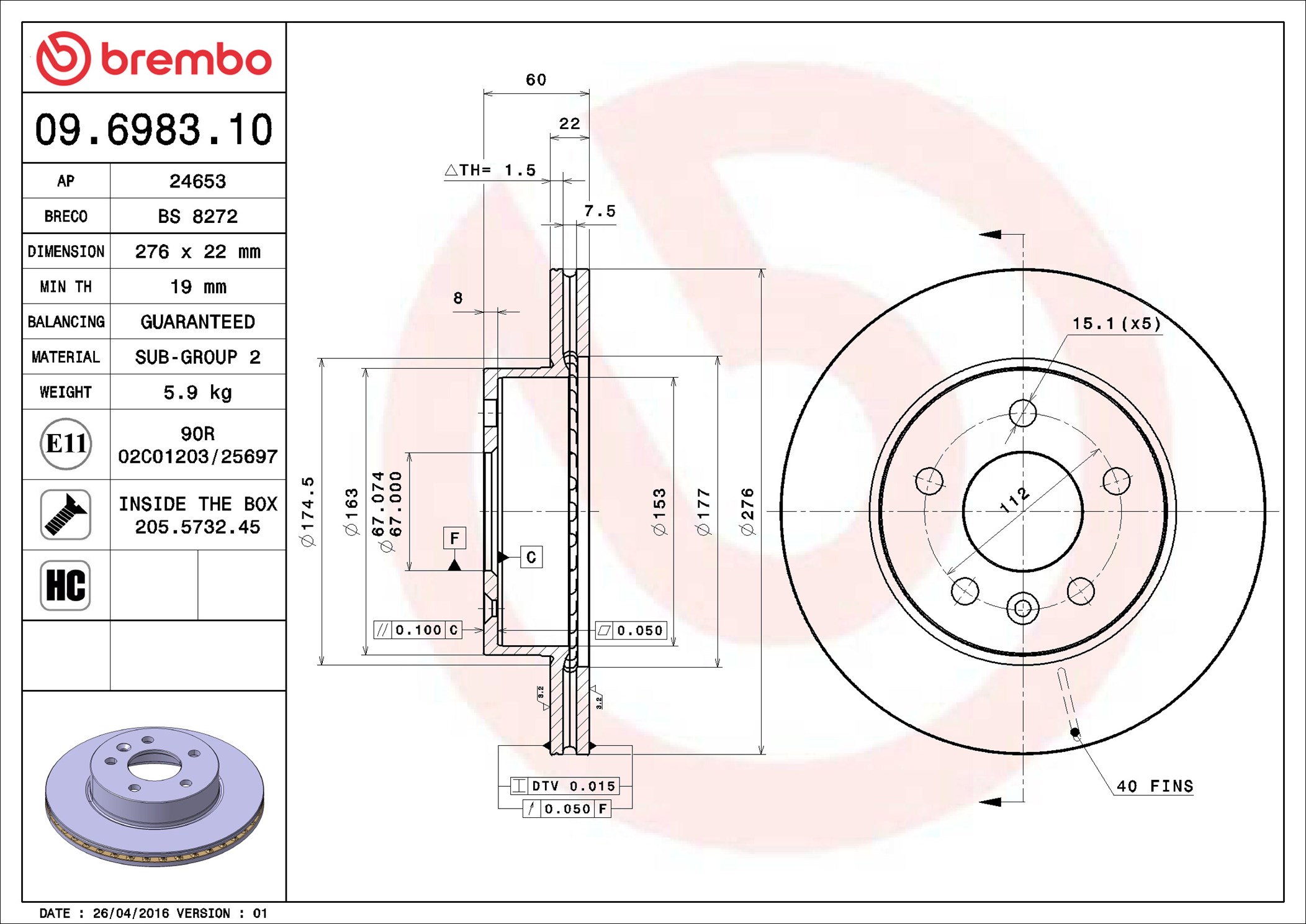Discofreno - 09.6983.10 BREMBO