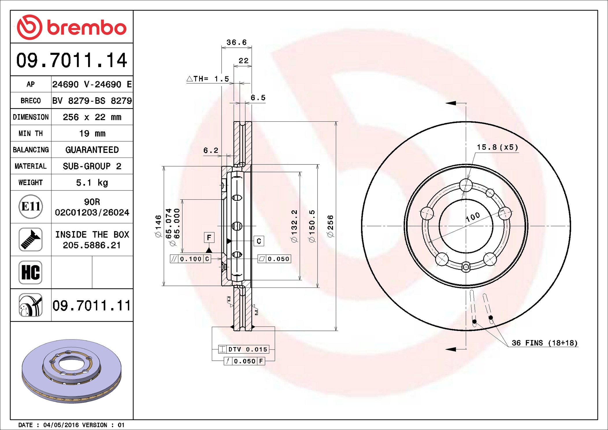 Brake Disc - 09.7011.11 BREMBO