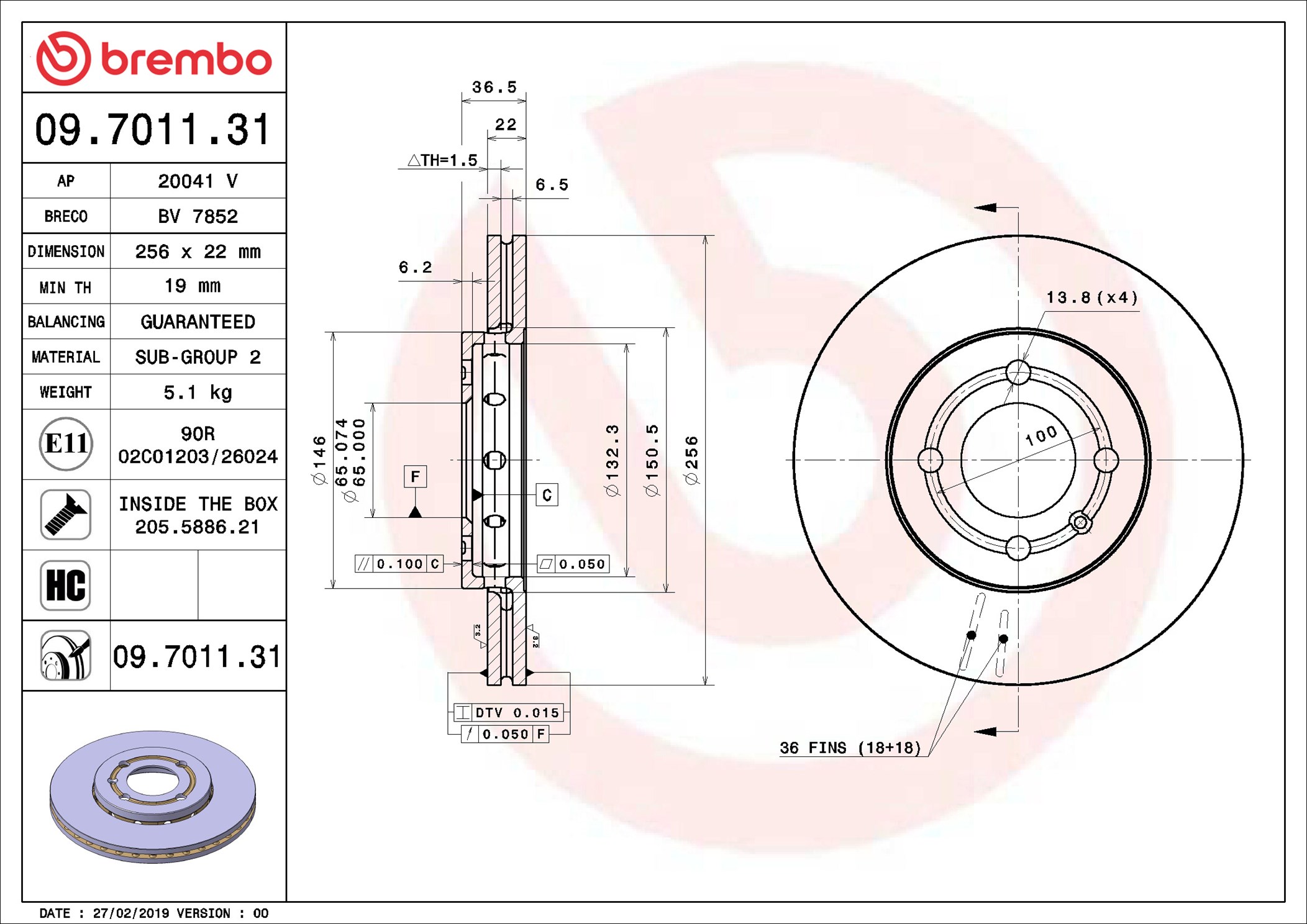 Brake Disc - 09.7011.31 BREMBO