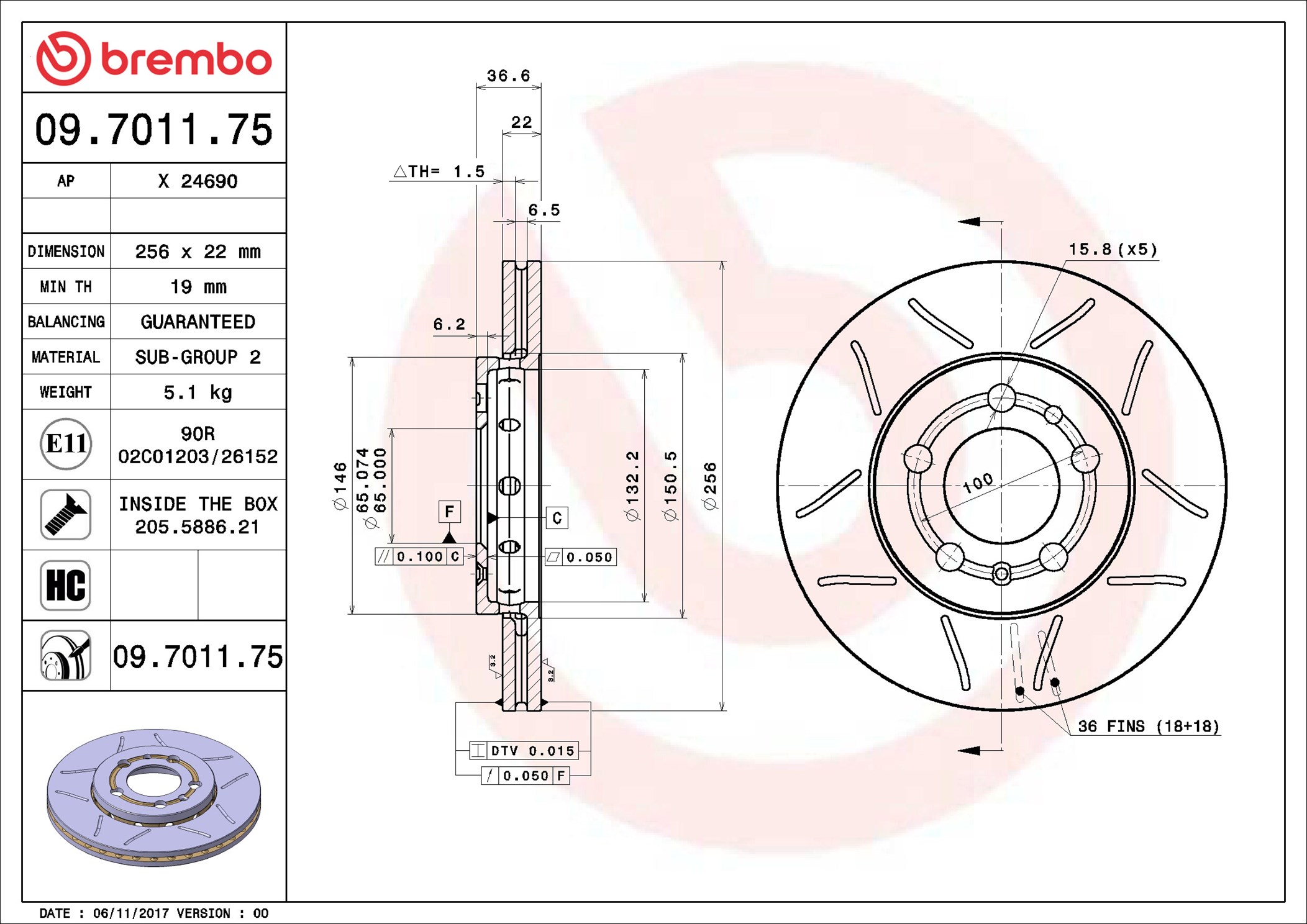 Brake Disc - 09.7011.75 BREMBO