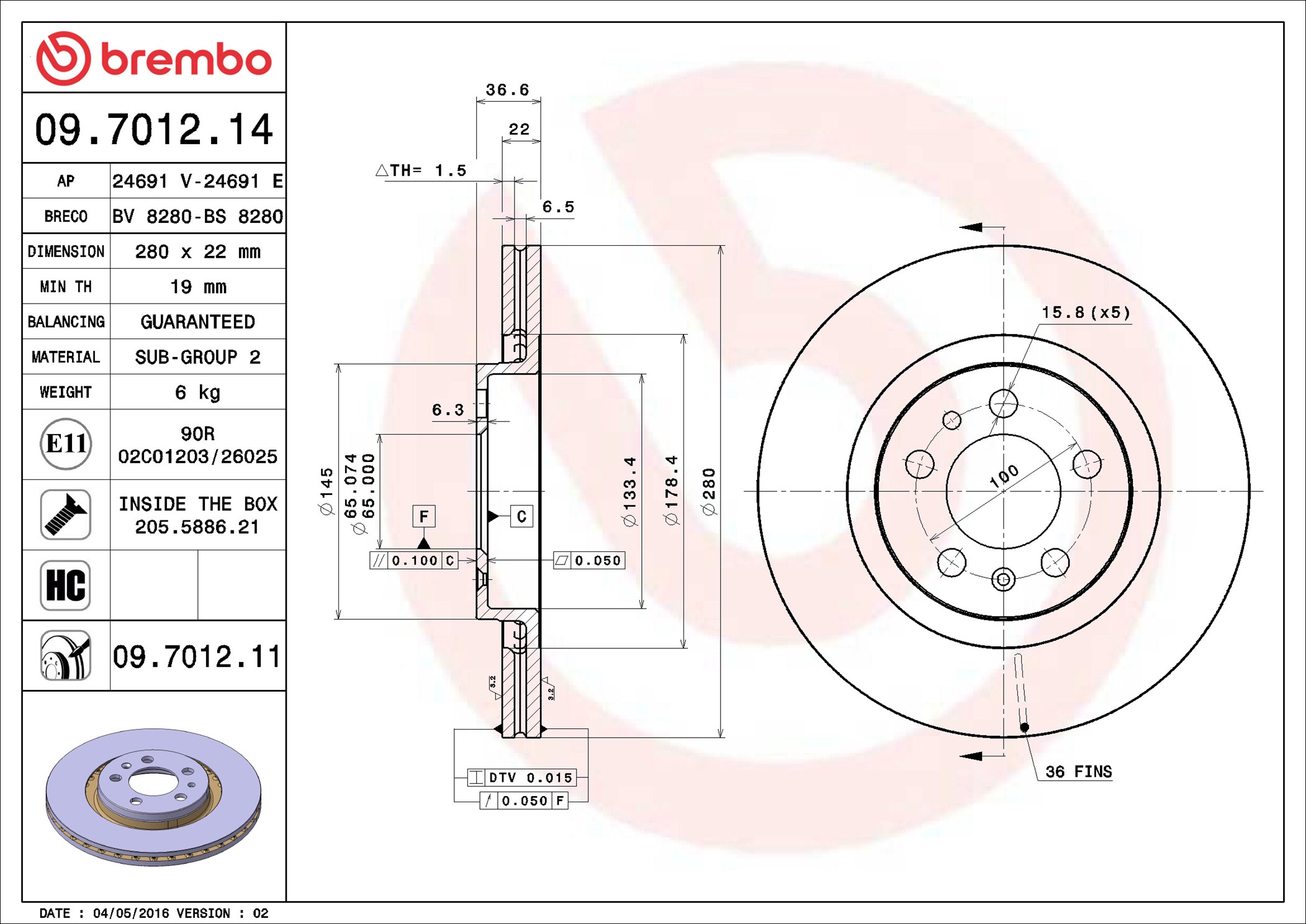 Brake Disc - 09.7012.11 BREMBO