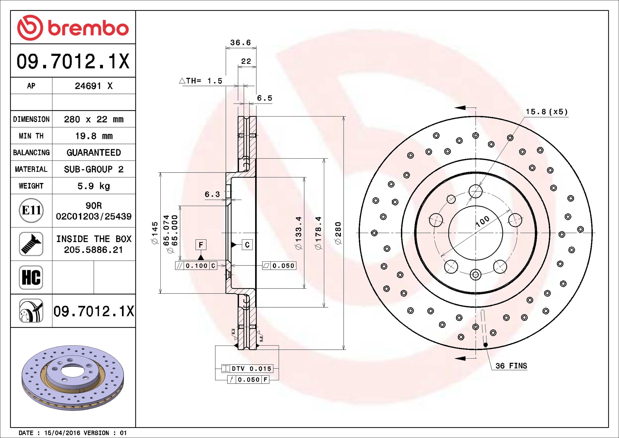 Brake Disc - 09.7012.1X BREMBO