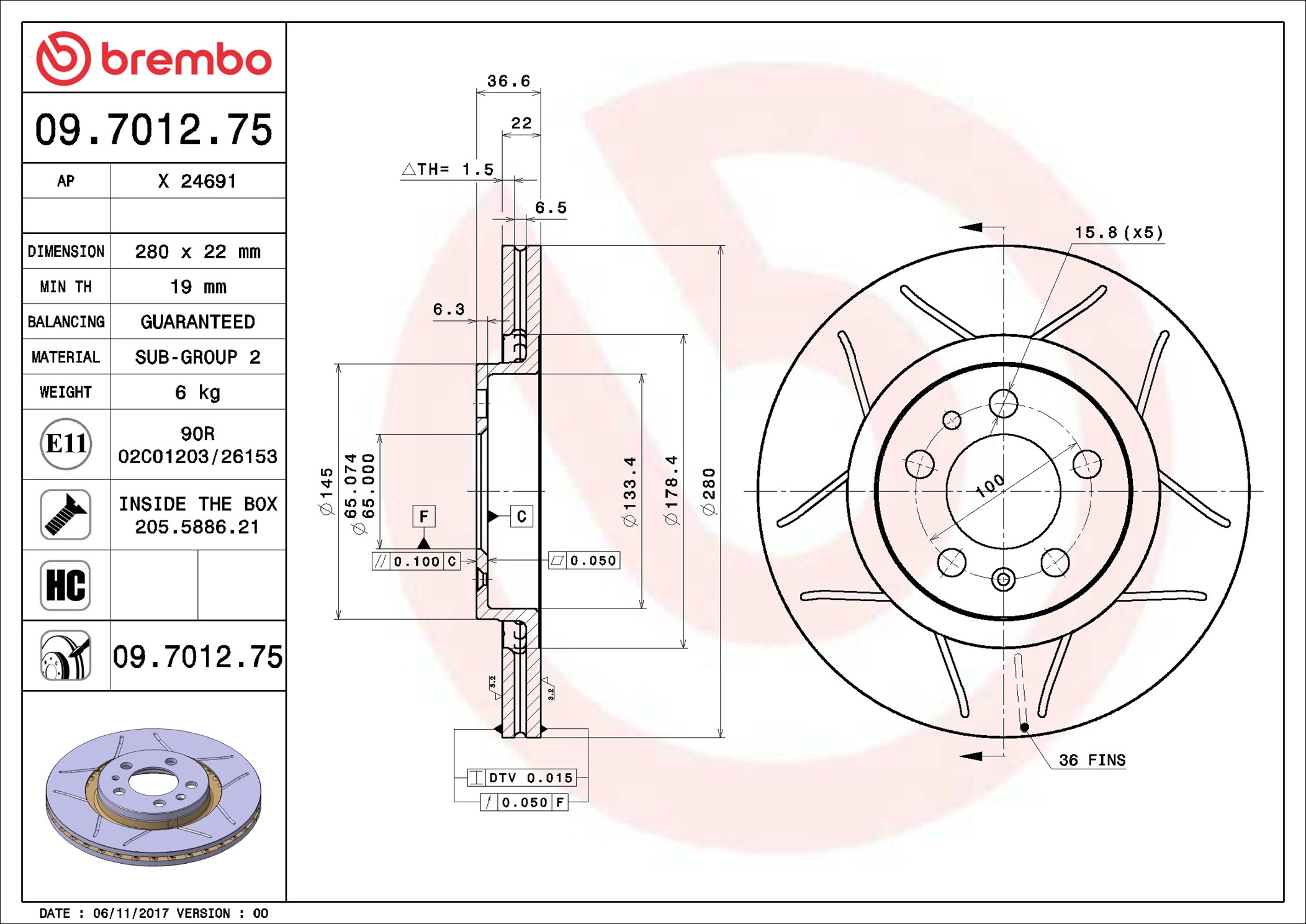 Brake Disc - 09.7012.75 BREMBO