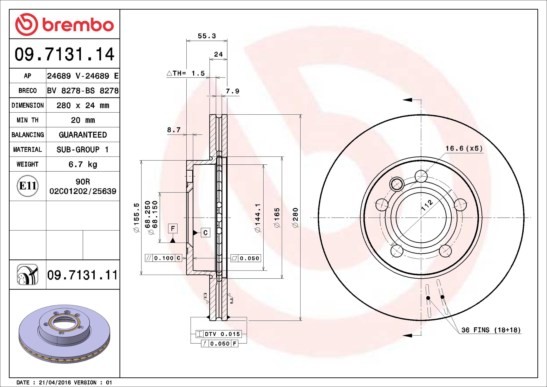 Bremsscheibe - 09.7131.11 BREMBO