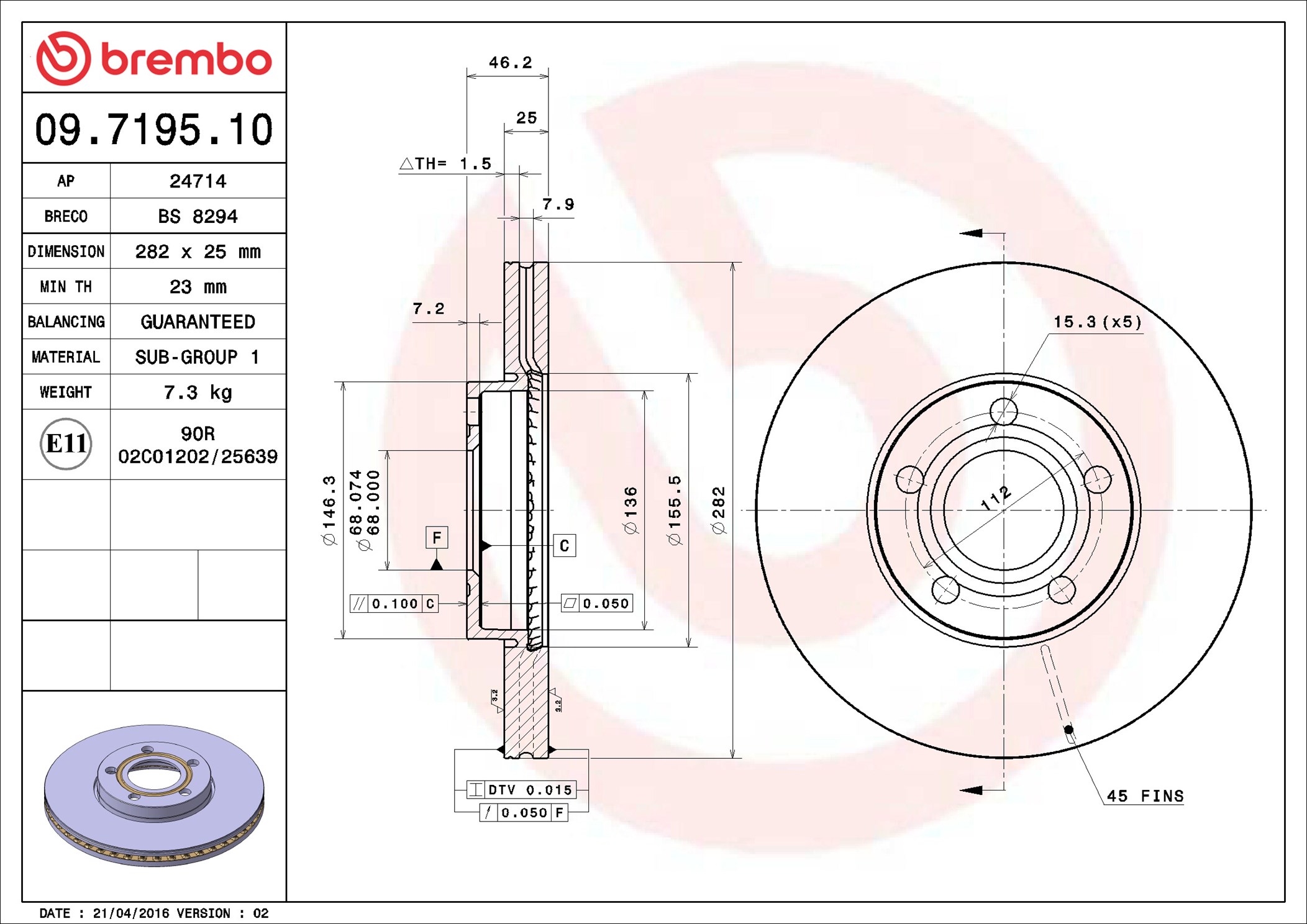 Brake Disc - 09.7195.10 BREMBO