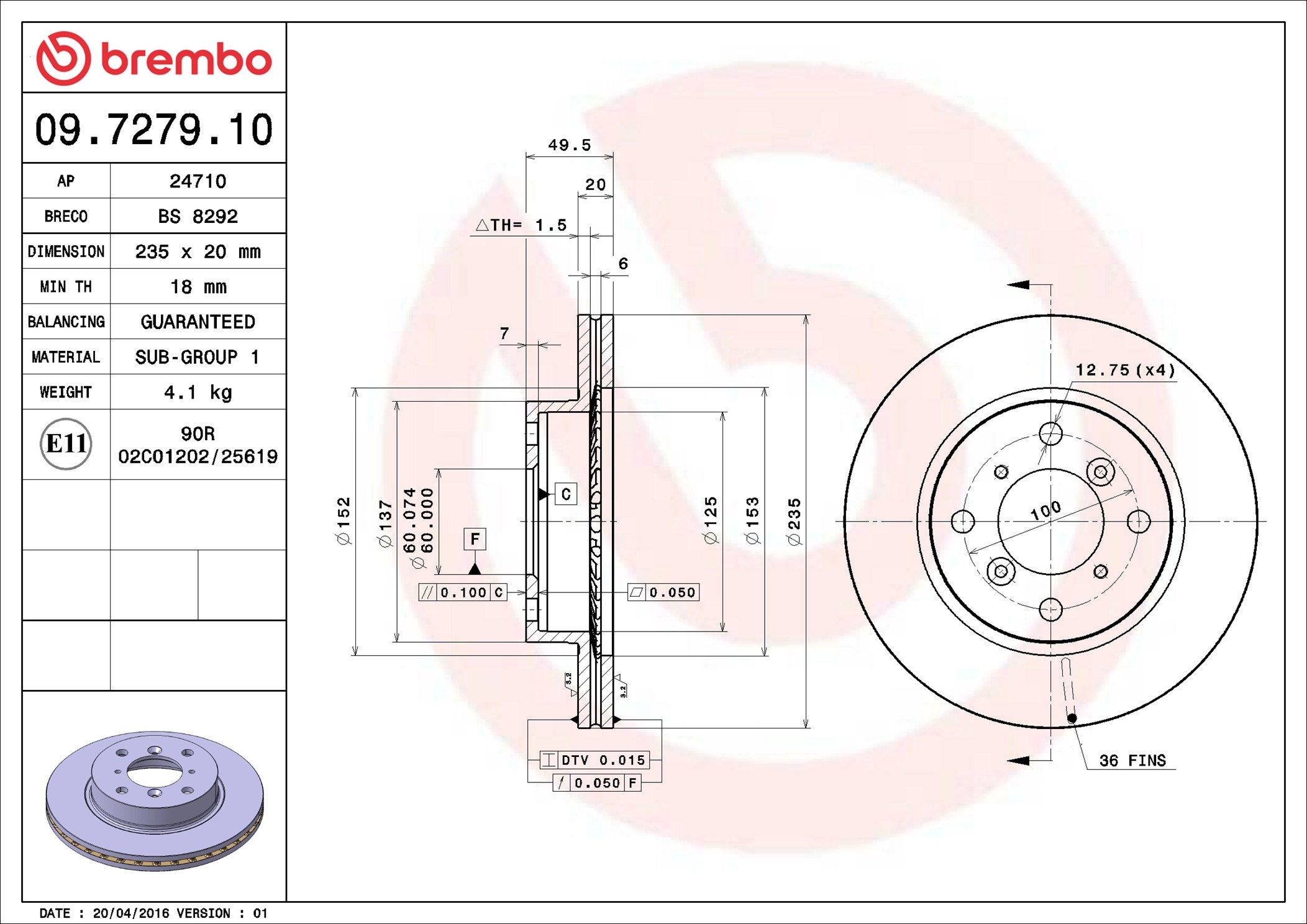 Brake Disc - 09.7279.10 BREMBO