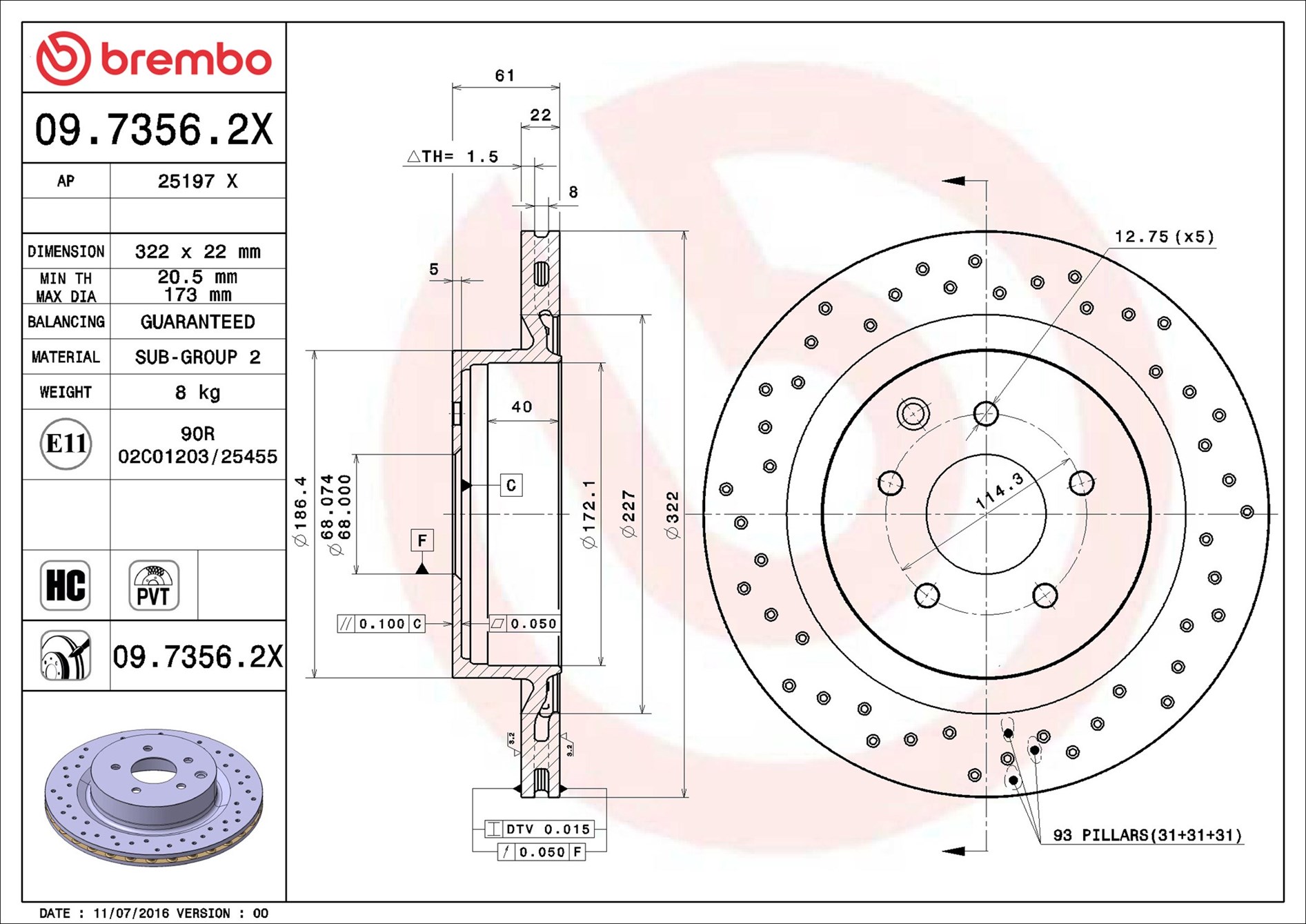 Brake Disc - 09.7356.2X BREMBO