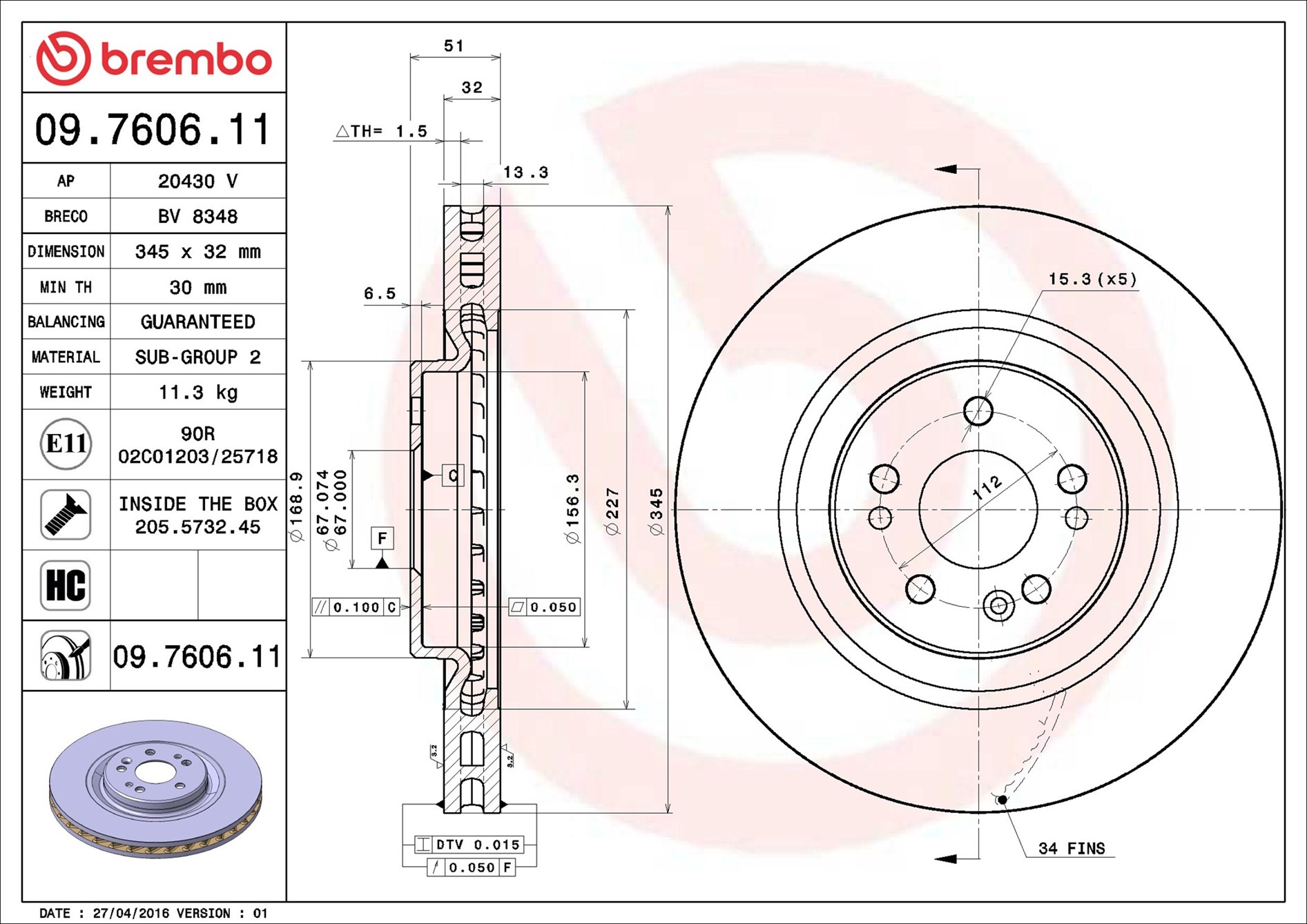Brake Disc - 09.7606.11 BREMBO