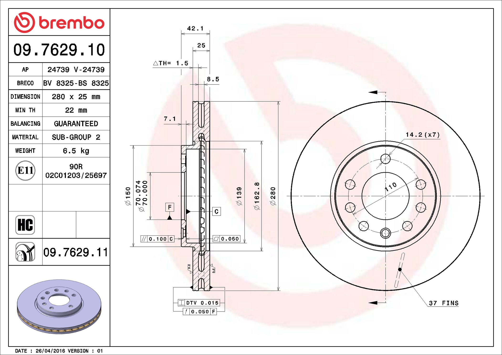 Brake Disc - 09.7629.11 BREMBO