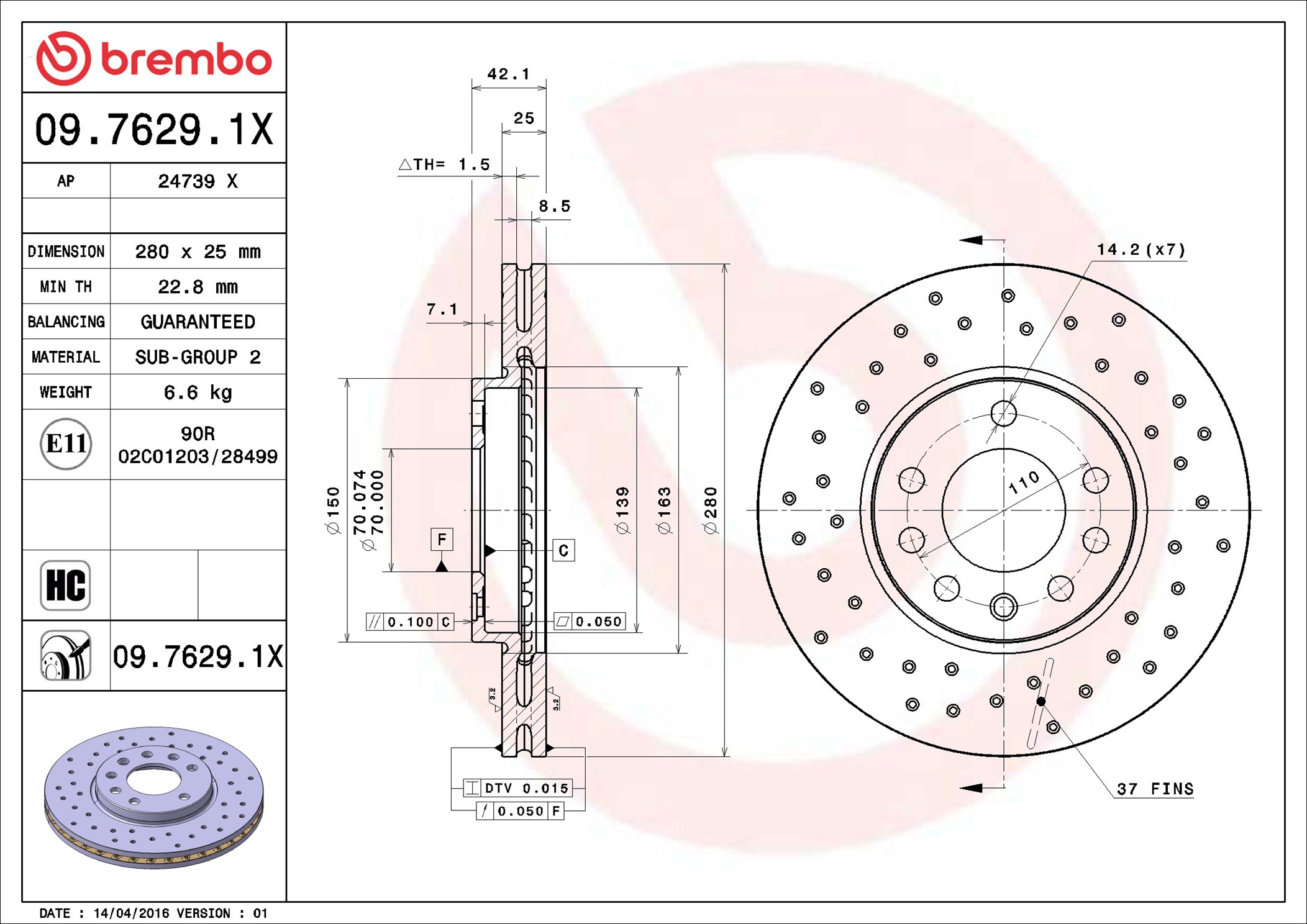 Brake Disc - 09.7629.1X BREMBO