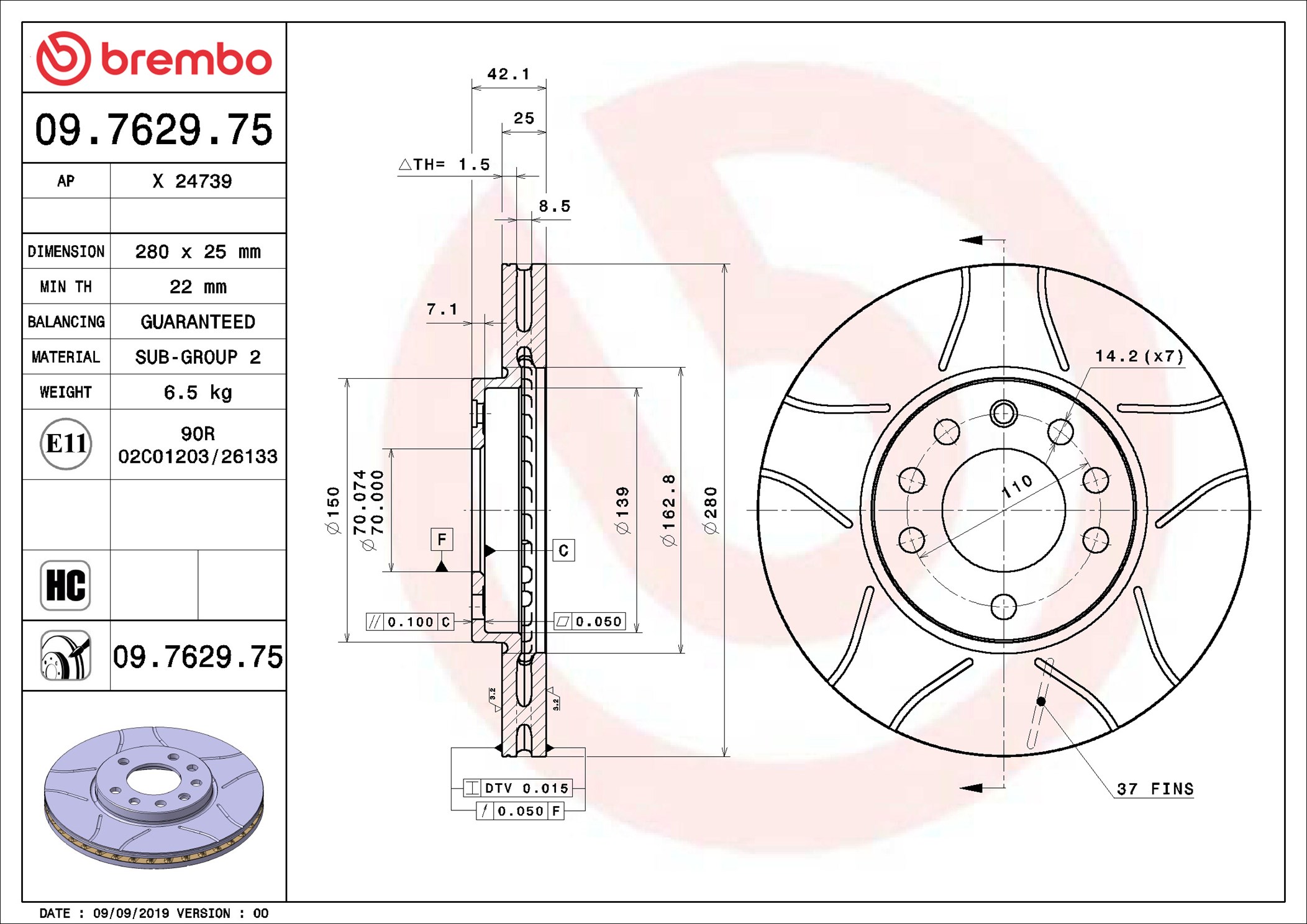 Brake Disc - 09.7629.75 BREMBO