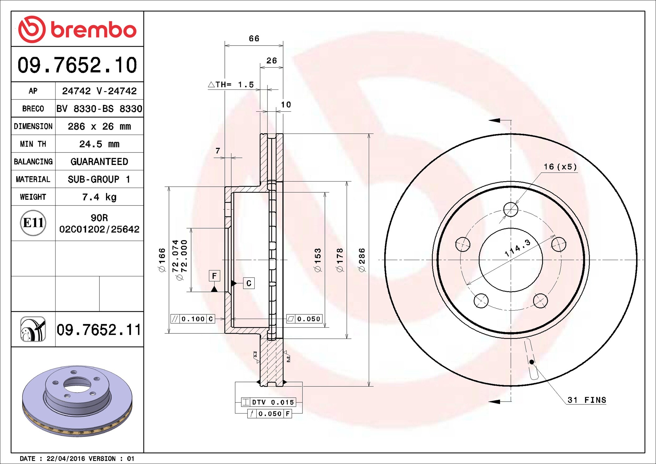 Discofreno - 09.7652.10 BREMBO