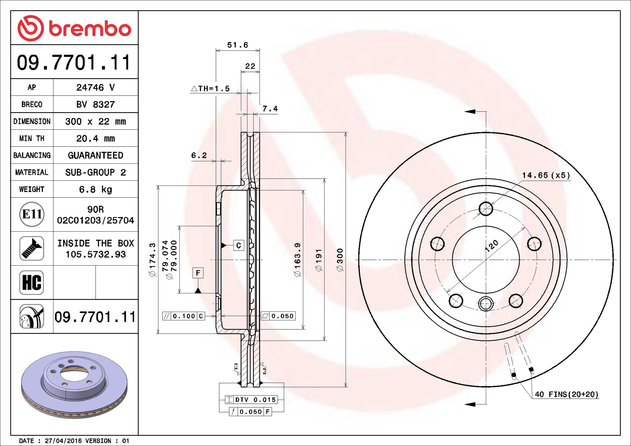 Brake Disc - 09.7701.11 BREMBO