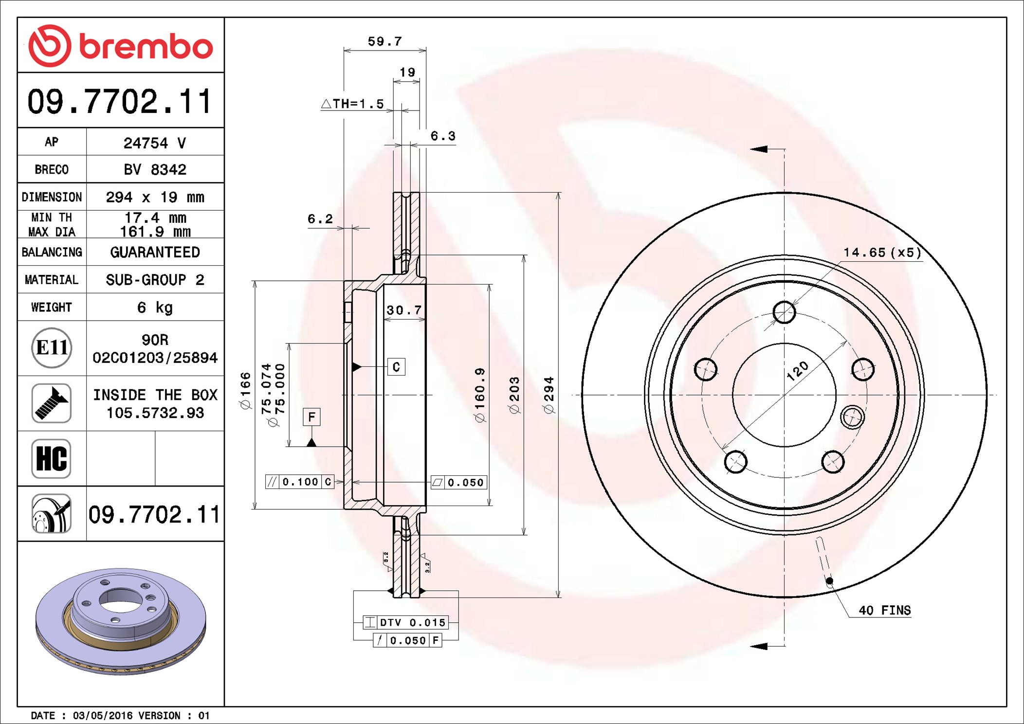 Brake Disc - 09.7702.11 BREMBO