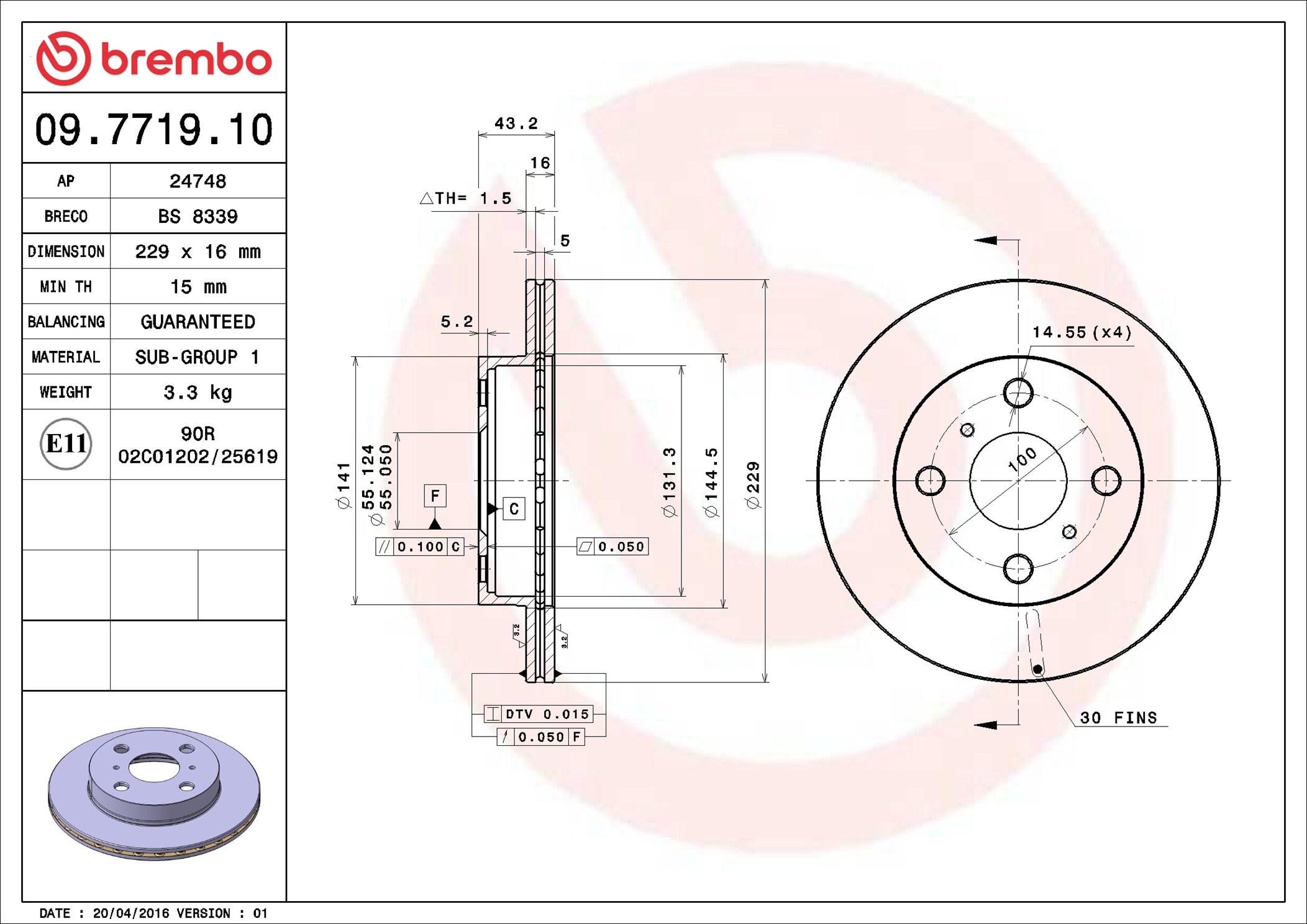 Bremsscheibe - 09.7719.10 BREMBO