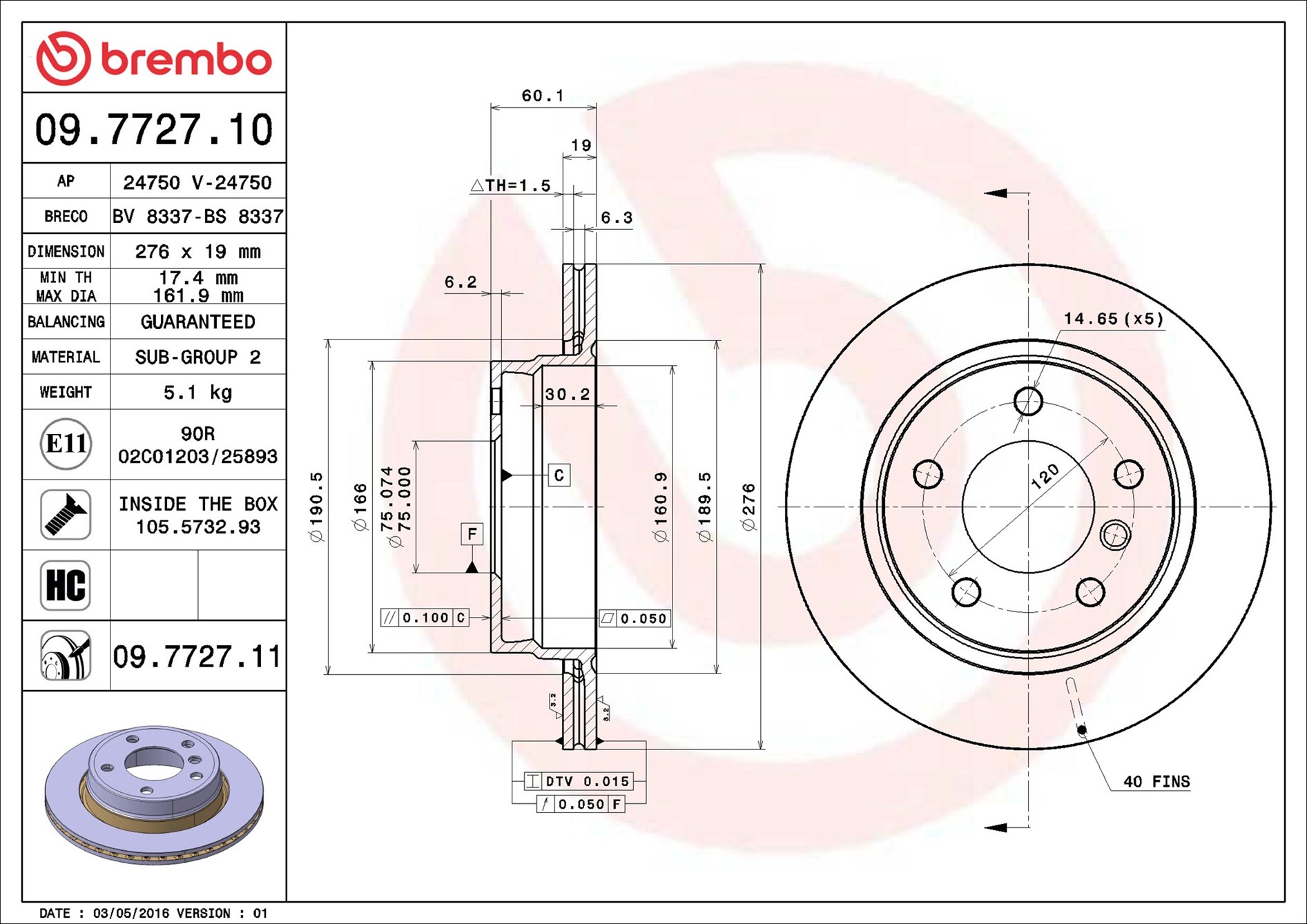 Brake Disc - 09.7727.11 BREMBO