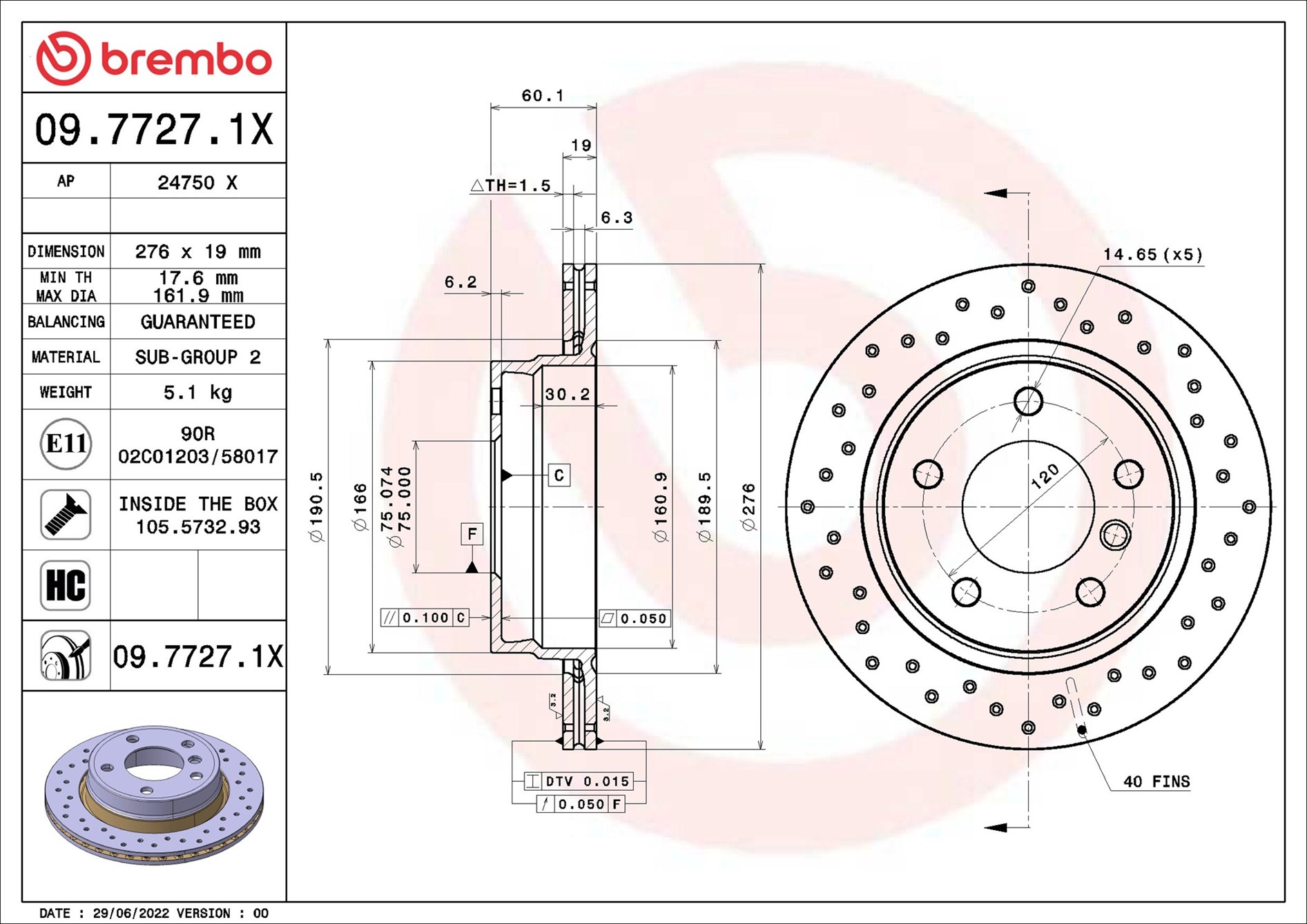 Brake Disc - 09.7727.1X BREMBO