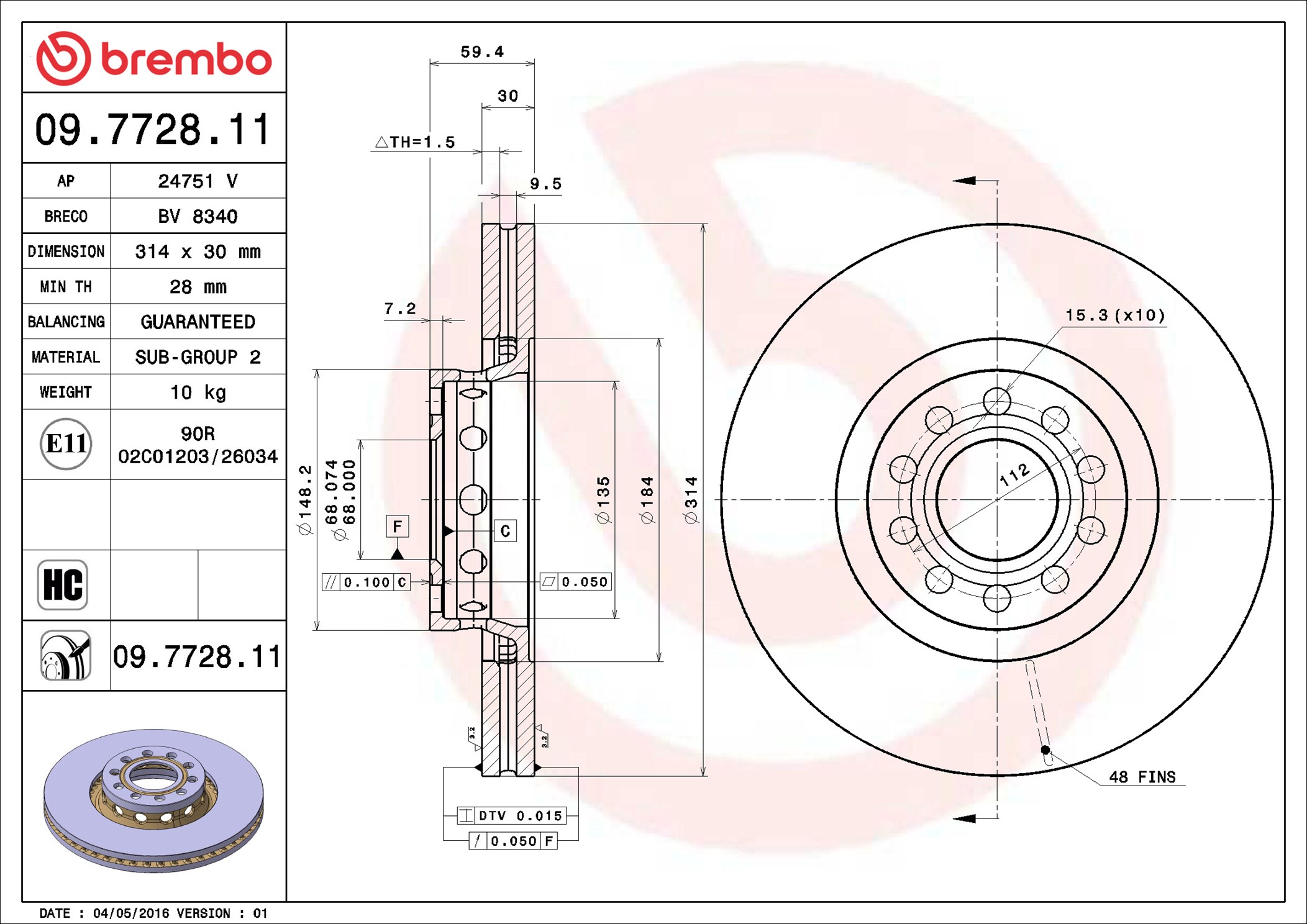 Bremsscheibe - 09.7728.11 BREMBO