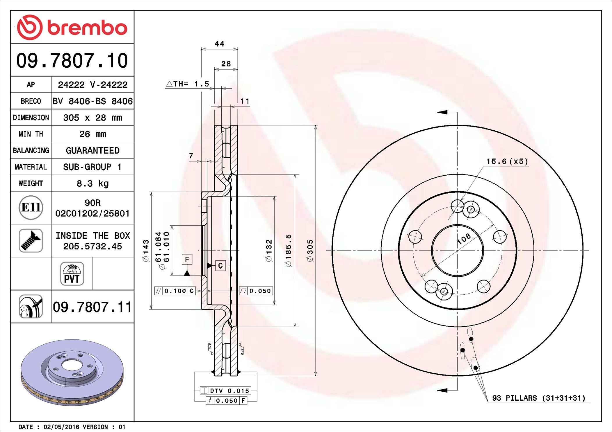 Brake Disc - 09.7807.11 BREMBO