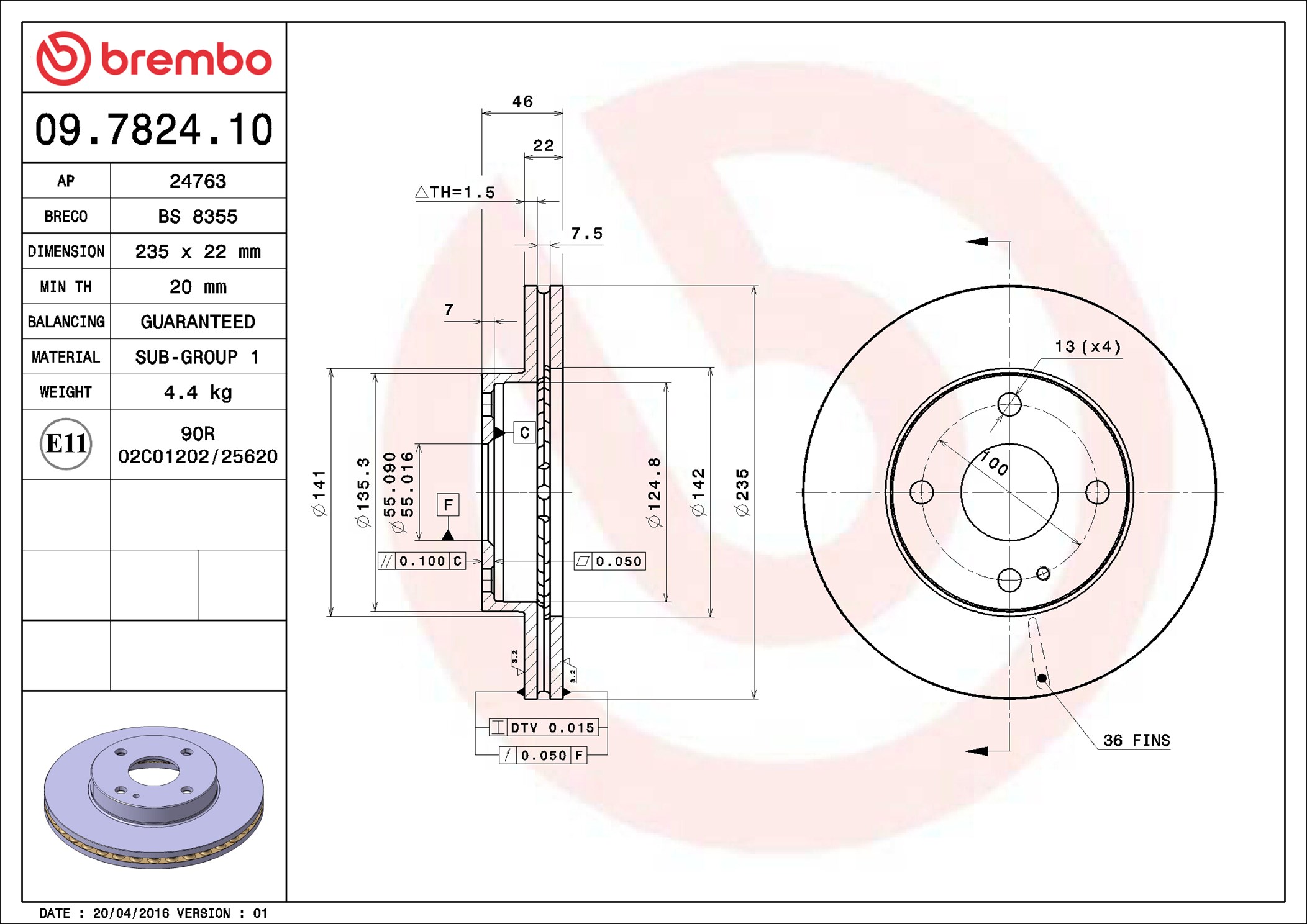 stabdžių diskas - 09.7824.10 BREMBO