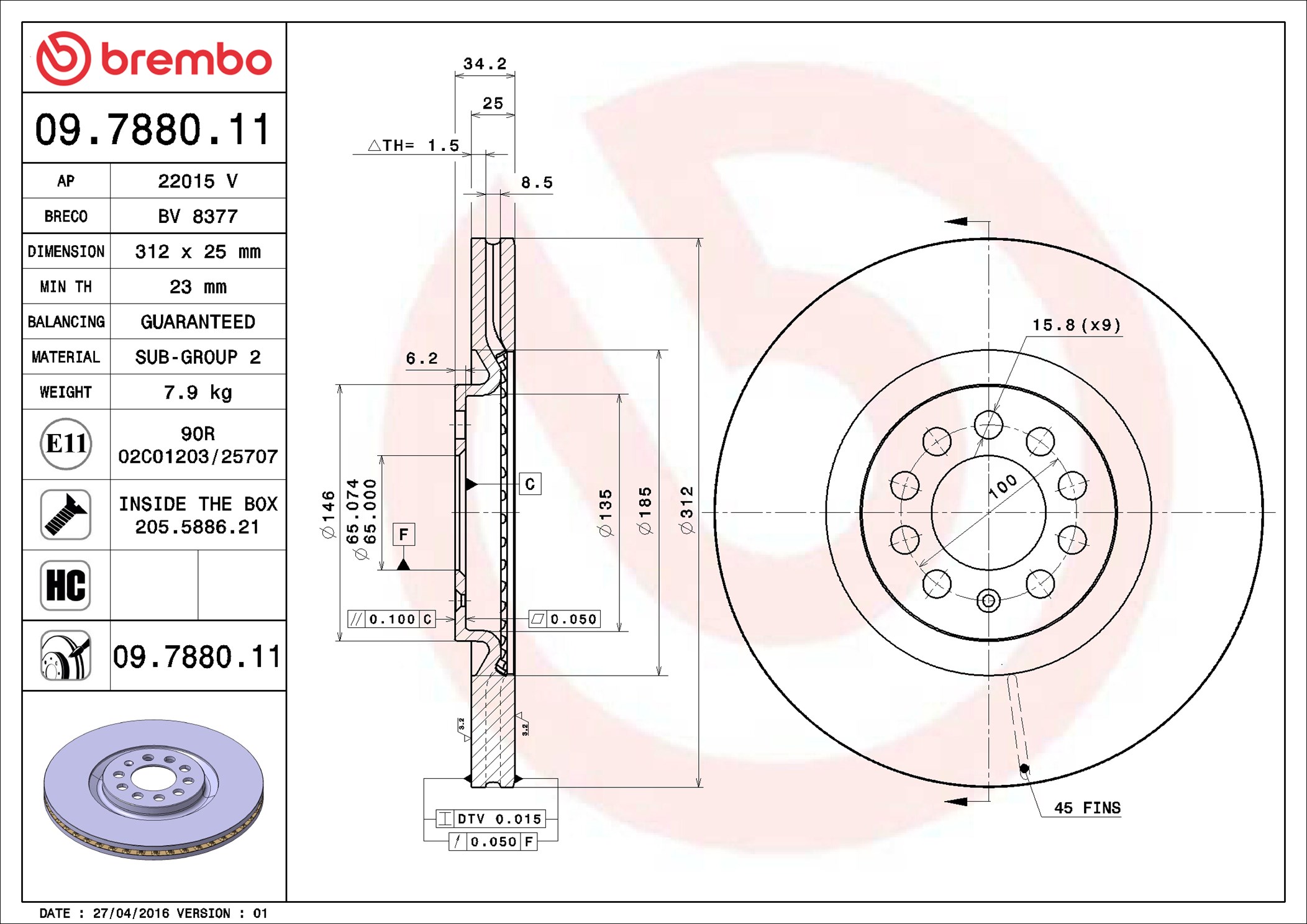 Brake Disc - 09.7880.11 BREMBO