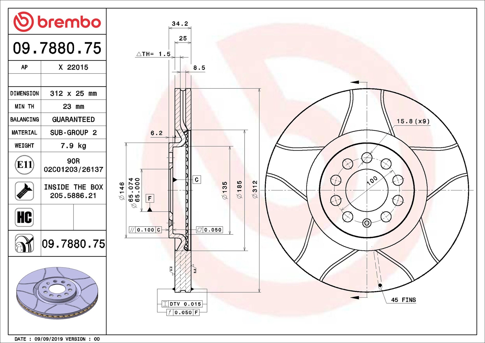 Brake Disc - 09.7880.75 BREMBO