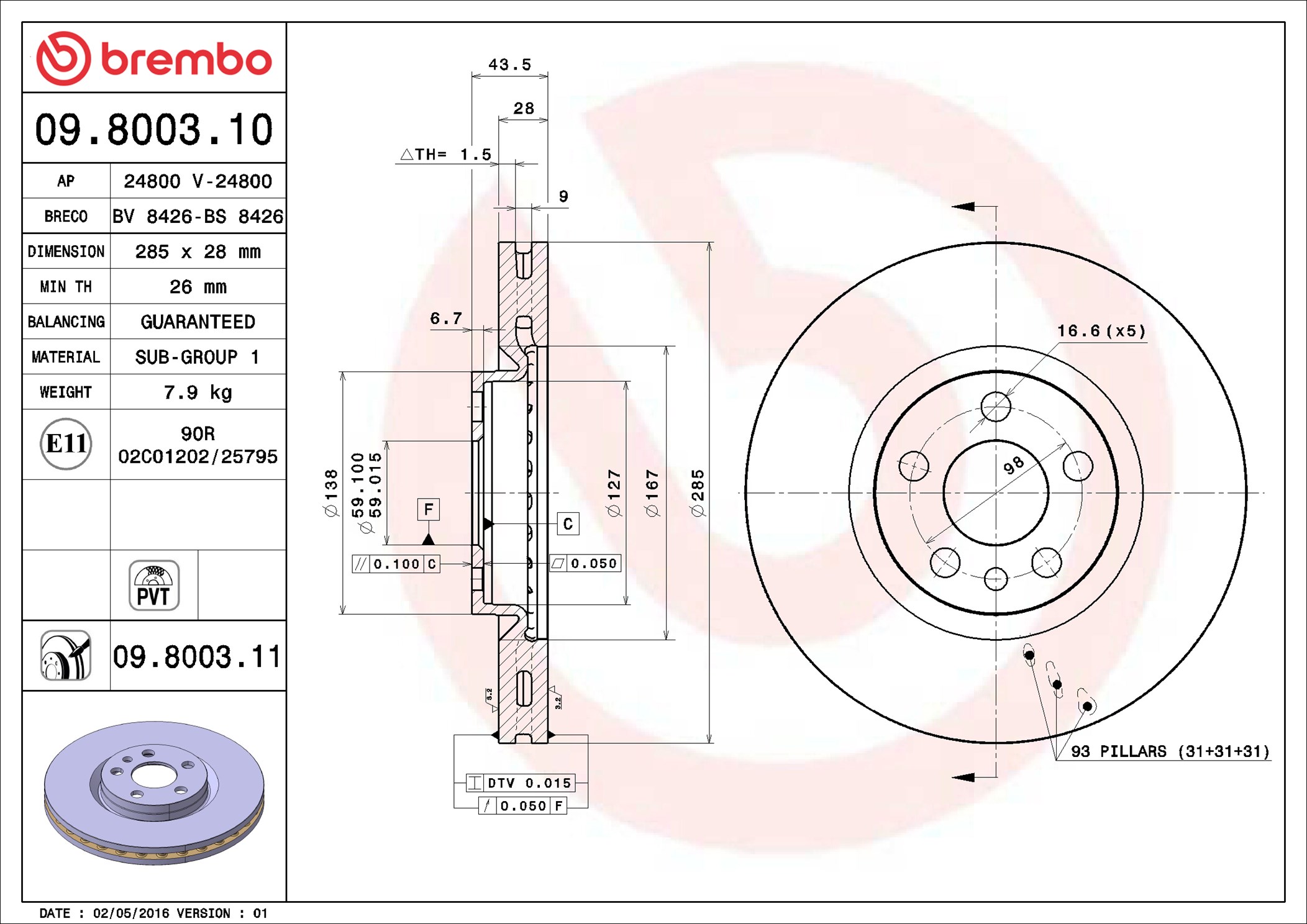 Brake Disc - 09.8003.11 BREMBO
