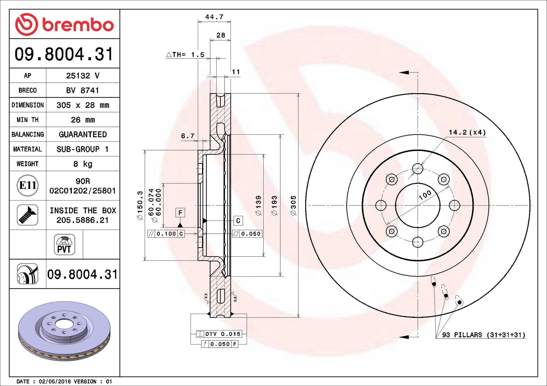 Brake Disc - 09.8004.31 BREMBO