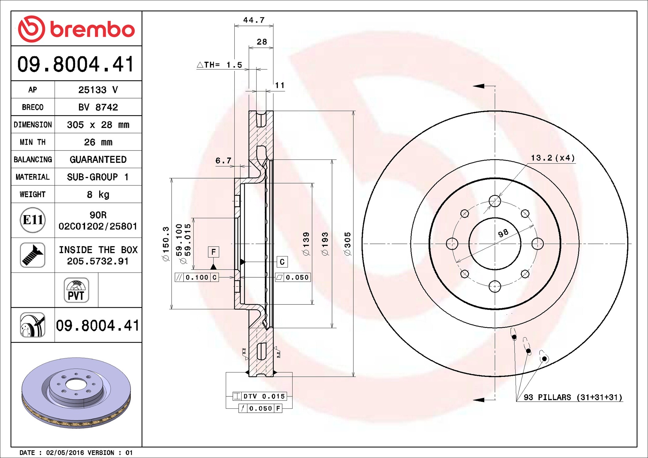 Brake Disc - 09.8004.41 BREMBO