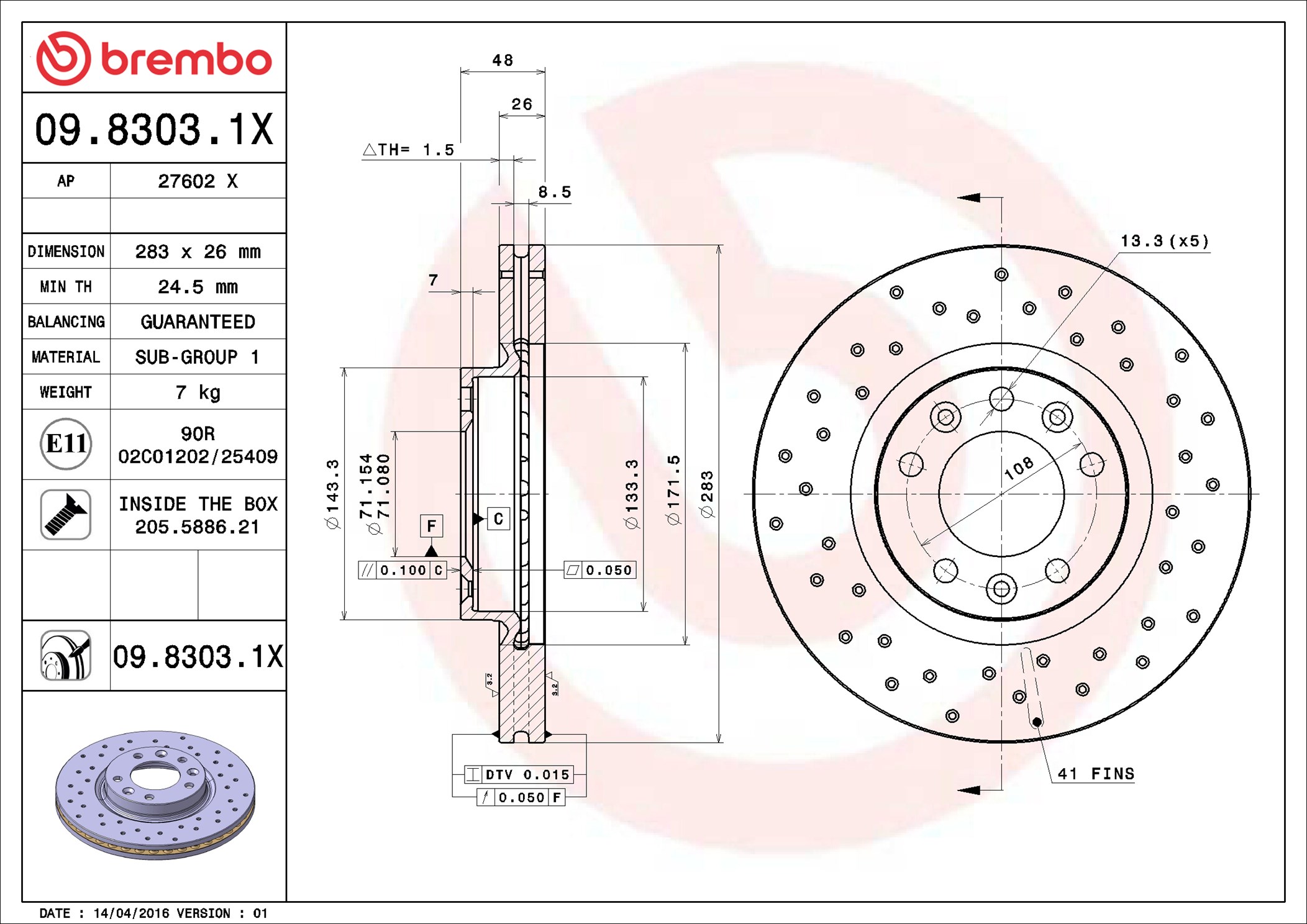 Brake Disc - 09.8303.1X BREMBO
