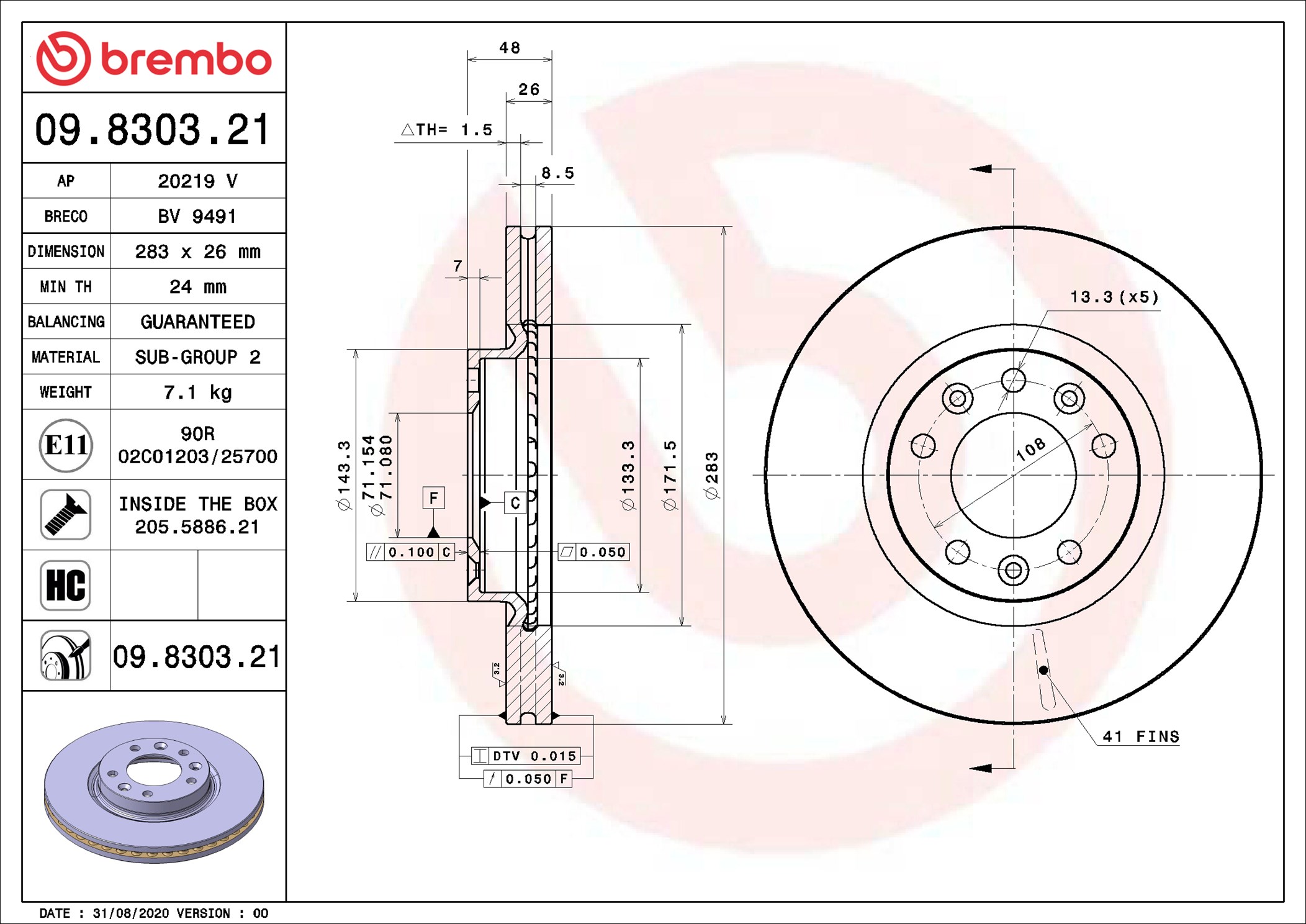 Brake Disc - 09.8303.21 BREMBO