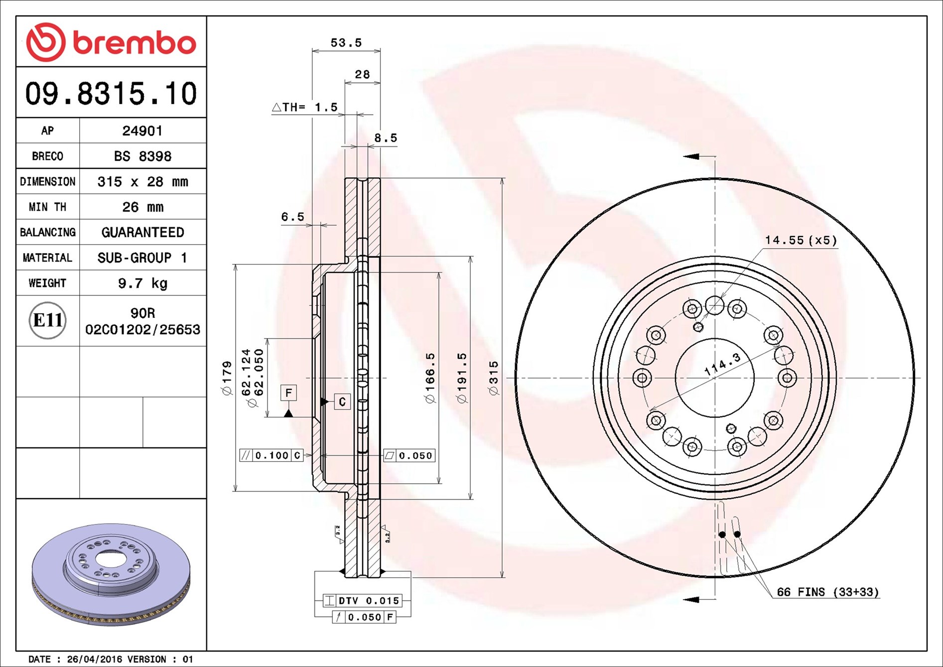 Brake Disc - 09.8315.10 BREMBO