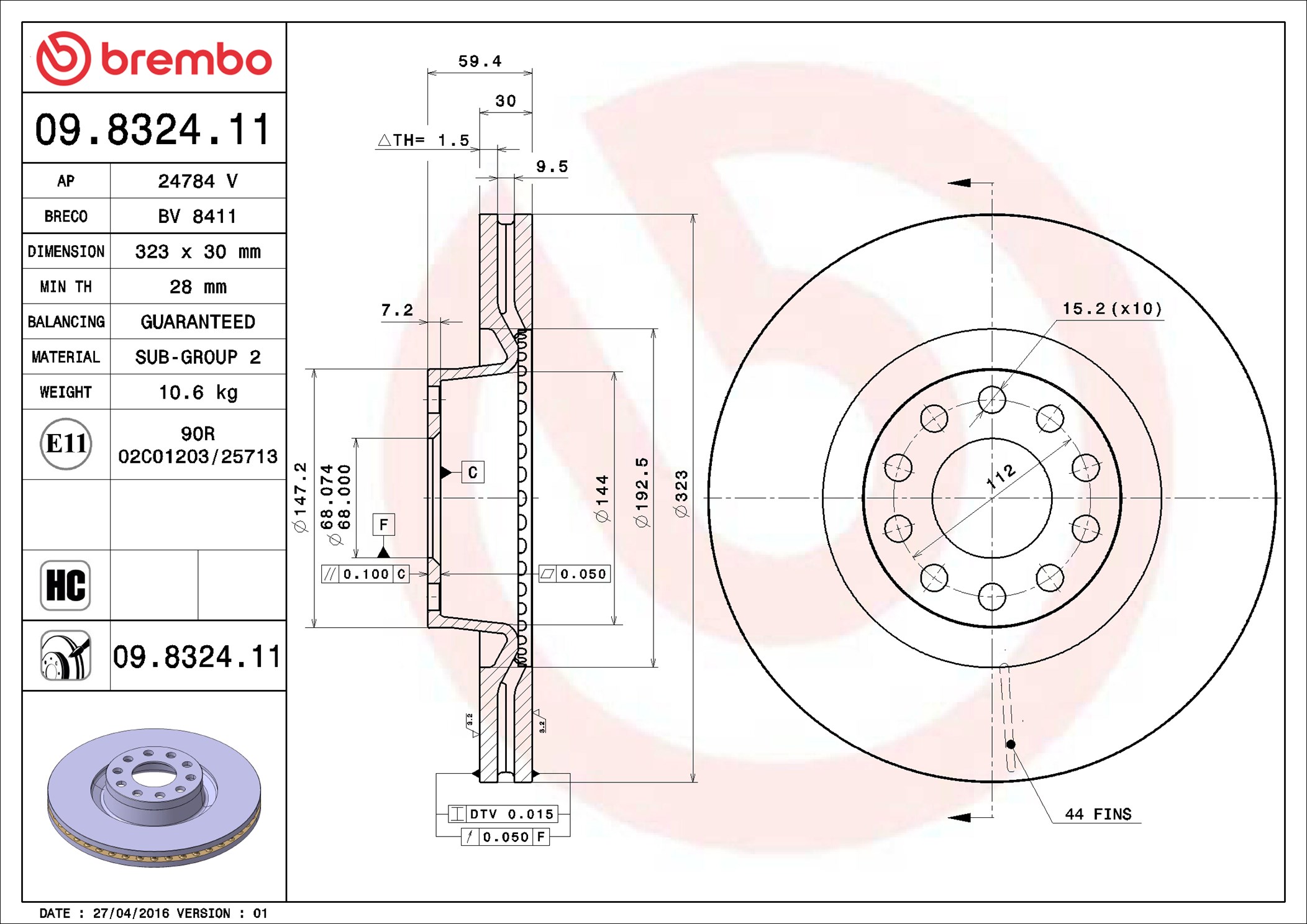 Brake Disc - 09.8324.11 BREMBO