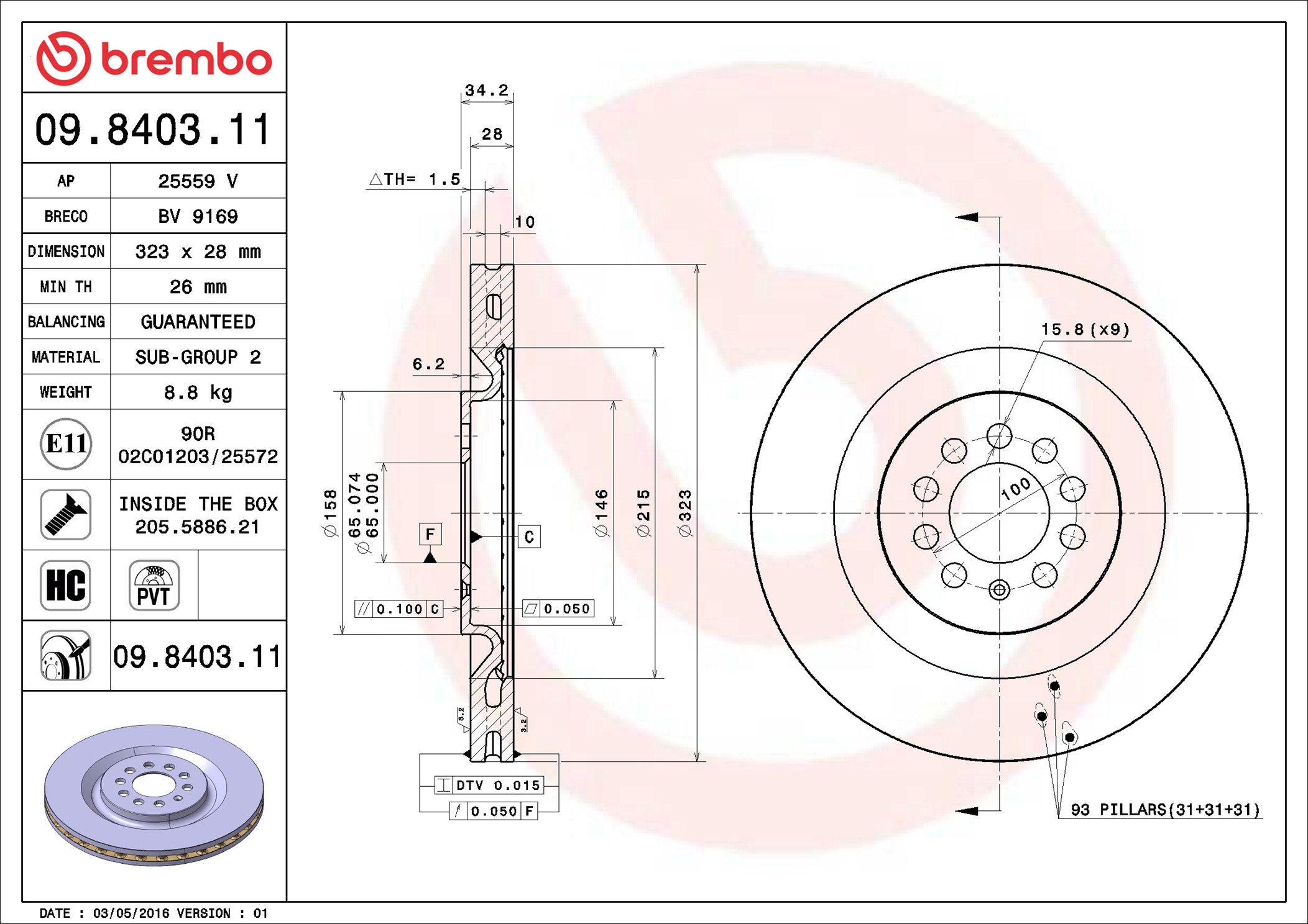 Brake Disc - 09.8403.11 BREMBO