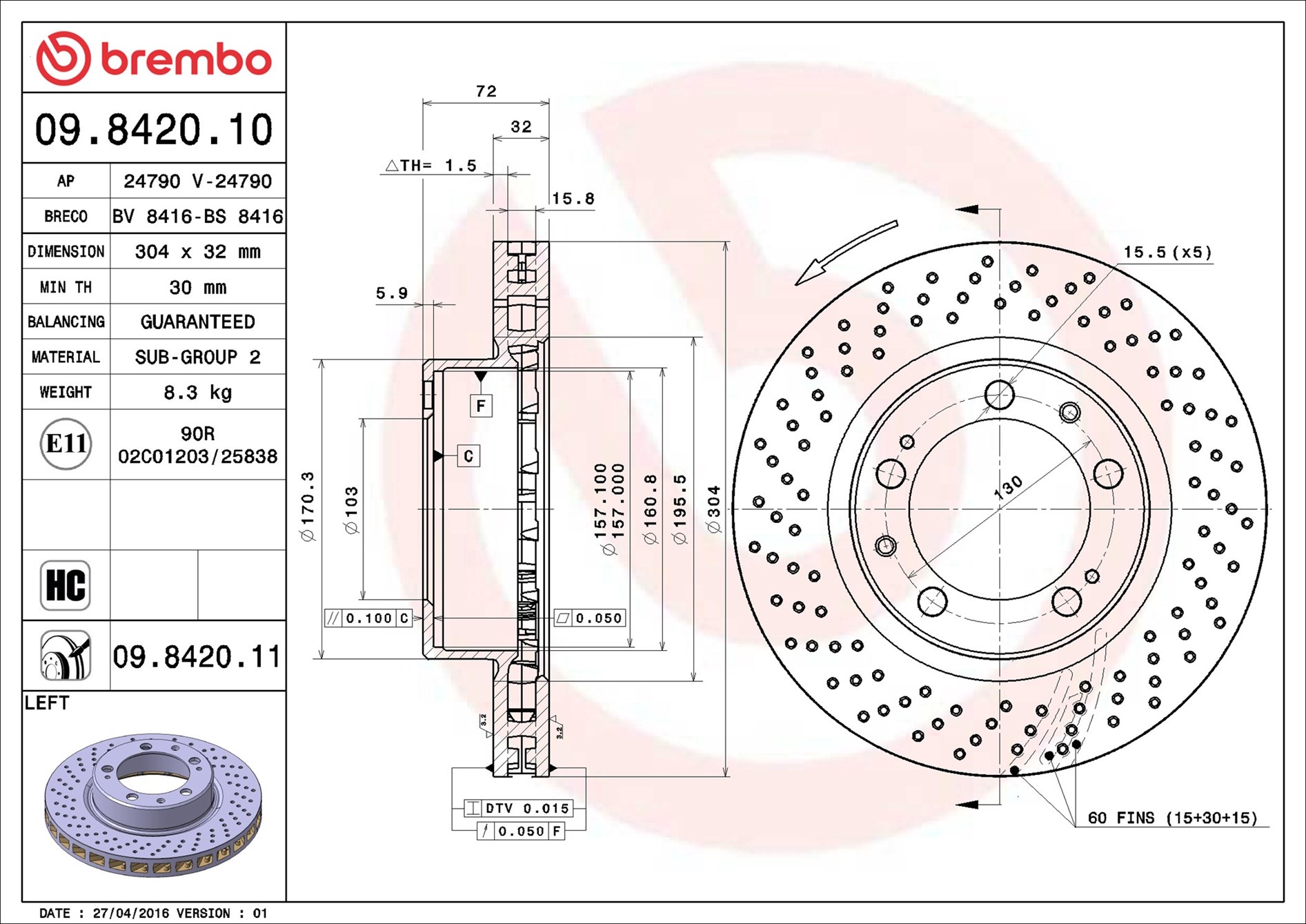 Brake Disc - 09.8420.11 BREMBO