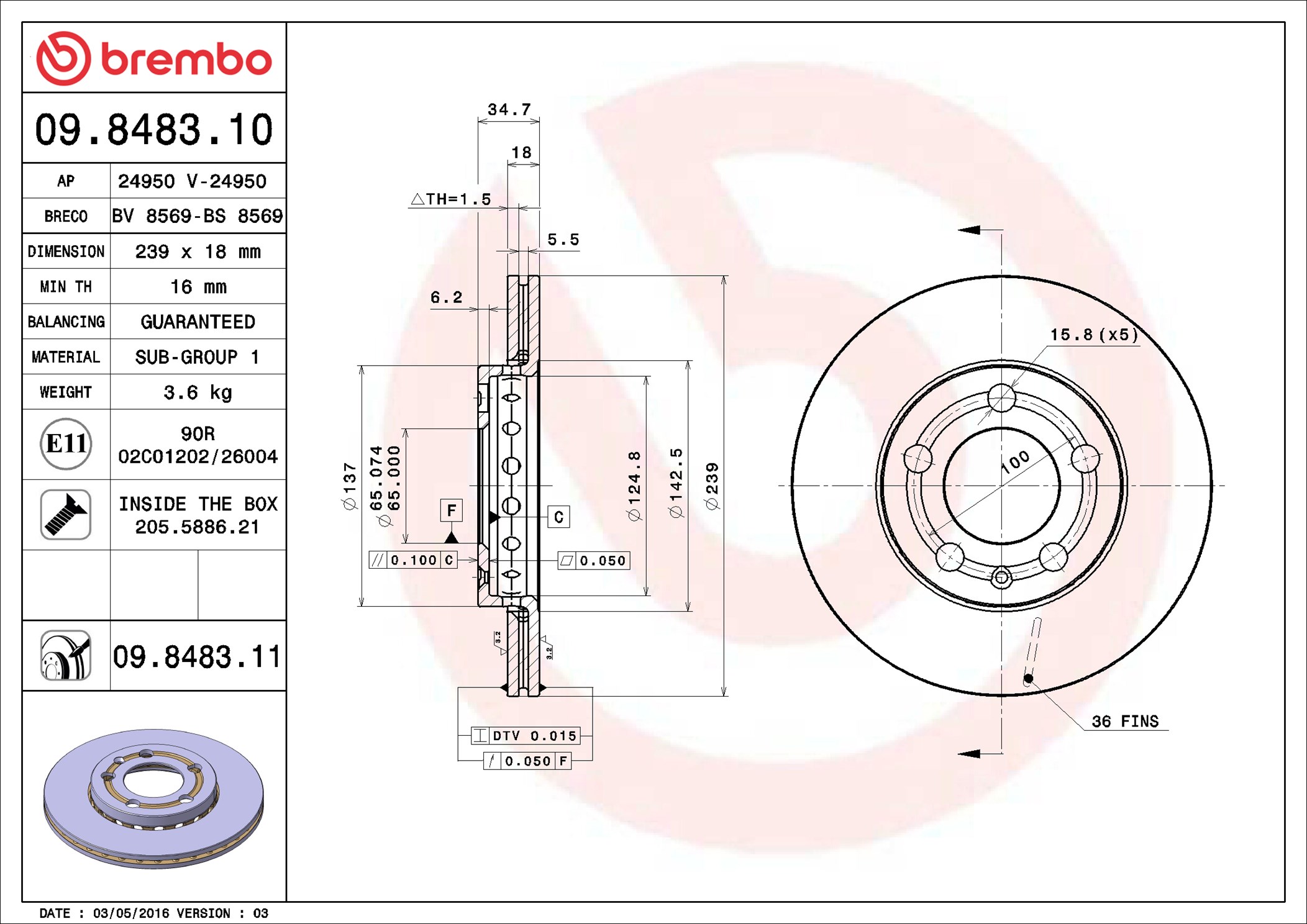 Brake Disc - 09.8483.11 BREMBO