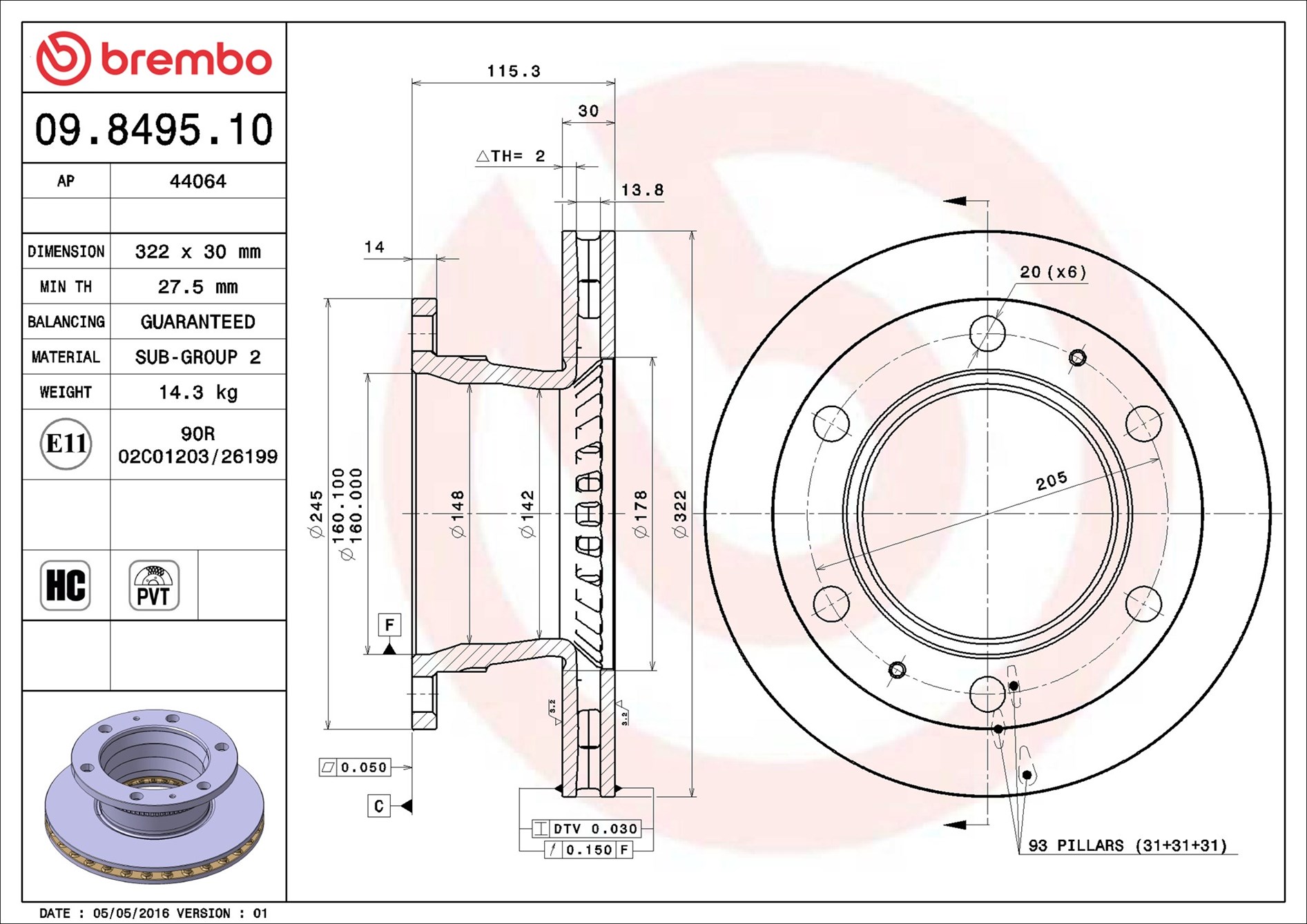 Brake Disc - 09.8495.10 BREMBO