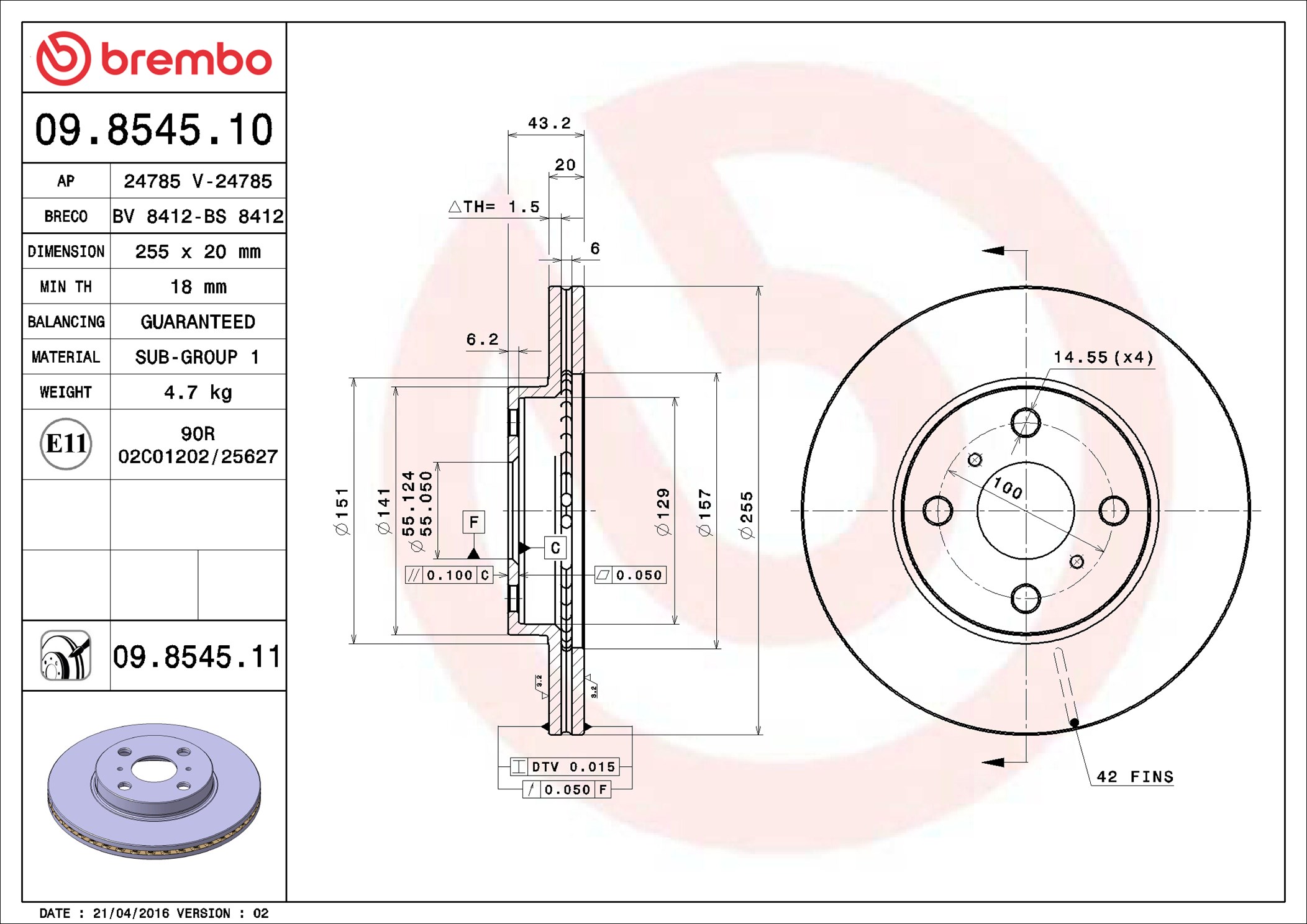 Brake Disc - 09.8545.11 BREMBO
