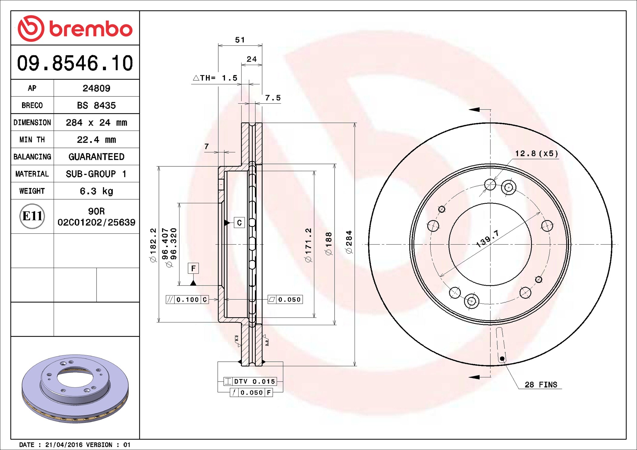 Bremsscheibe - 09.8546.10 BREMBO