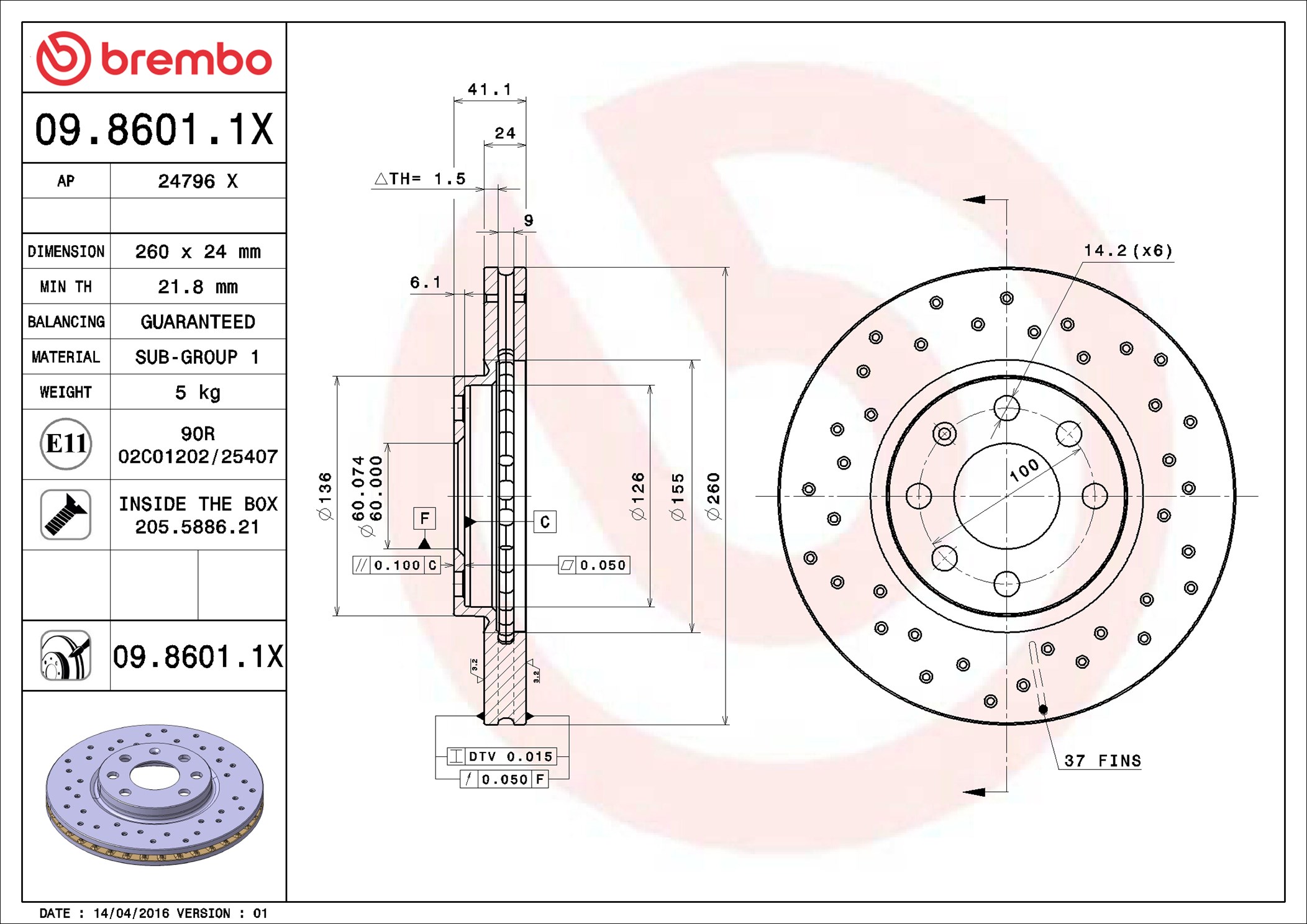 Brake Disc - 09.8601.1X BREMBO
