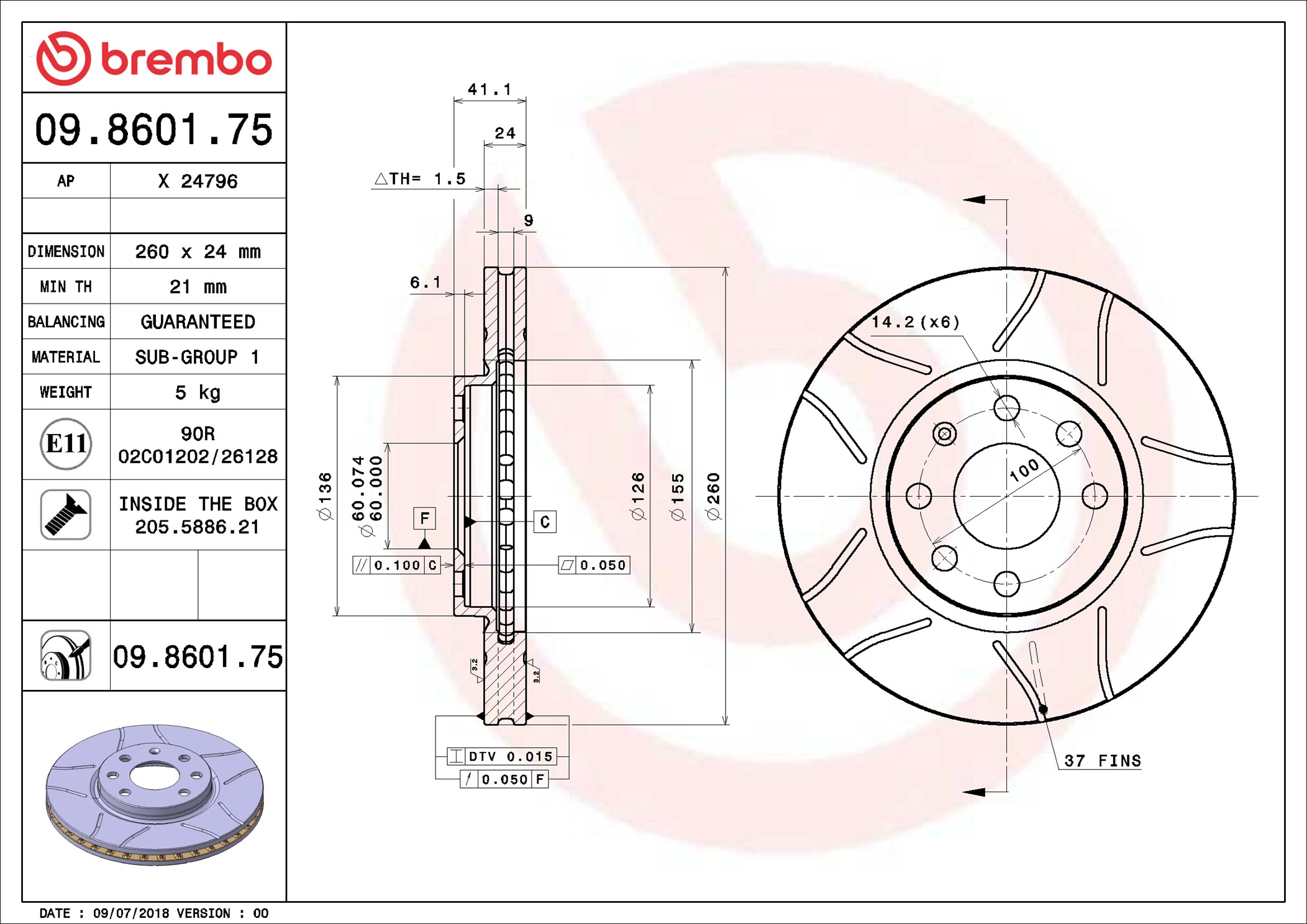 Brake Disc - 09.8601.75 BREMBO