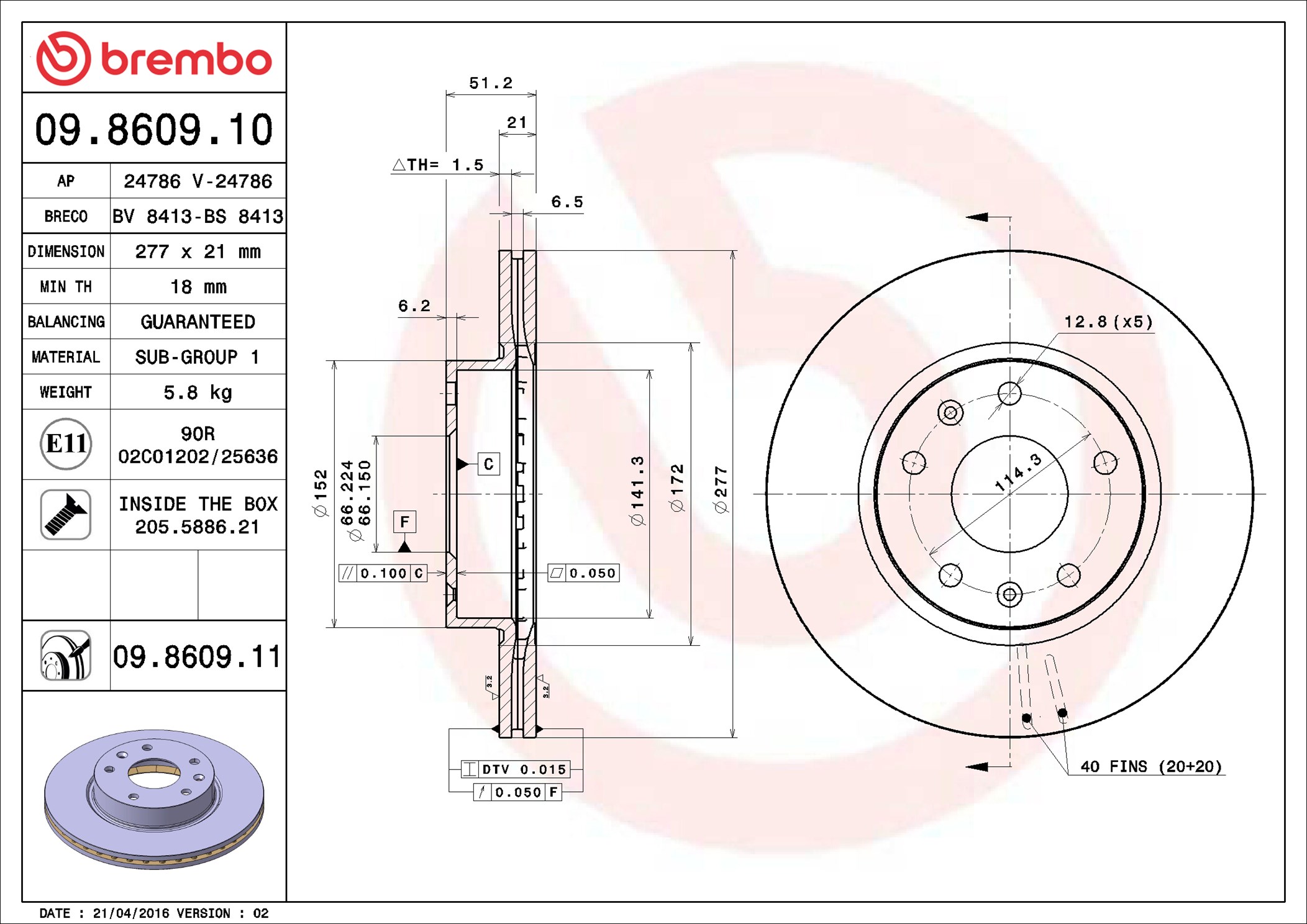 Brake Disc - 09.8609.11 BREMBO
