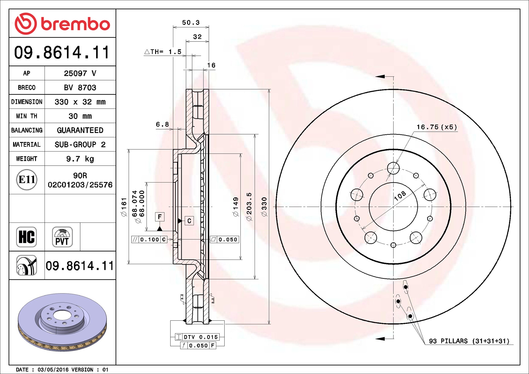 Brake Disc - 09.8614.11 BREMBO