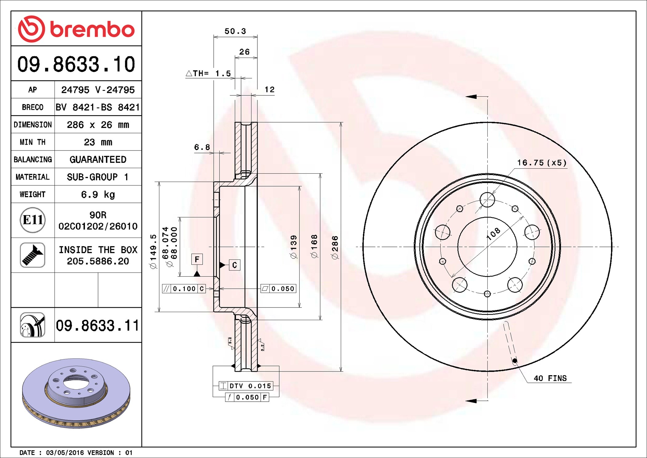 stabdžių diskas - 09.8633.11 BREMBO